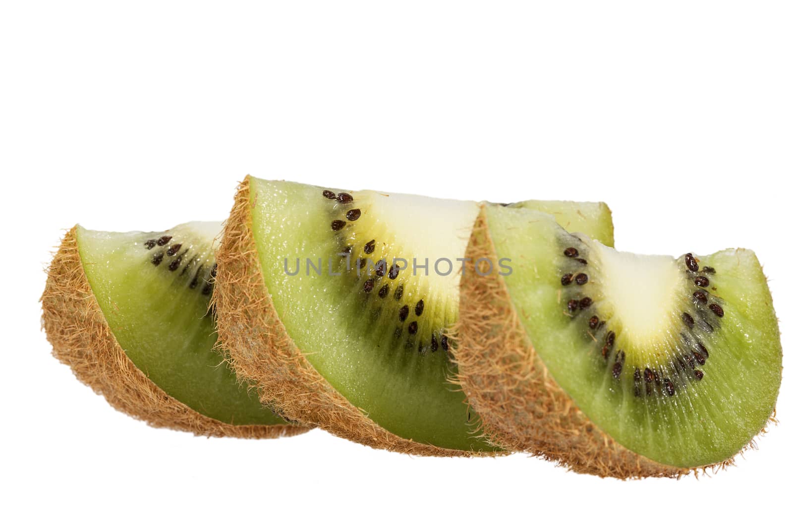 Pieces of green kiwi isolated on white background by mychadre77