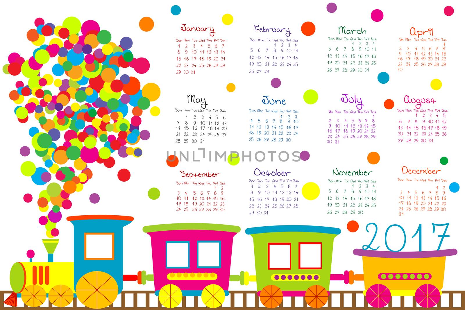 2017 calendar with cartoon train for kids by hibrida13