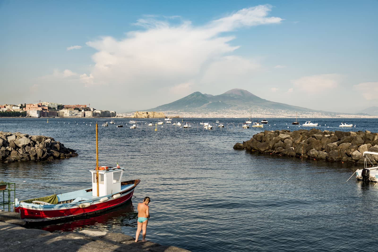 Naples and mount Vesuvius in the background in a summer day, Italy, Campania