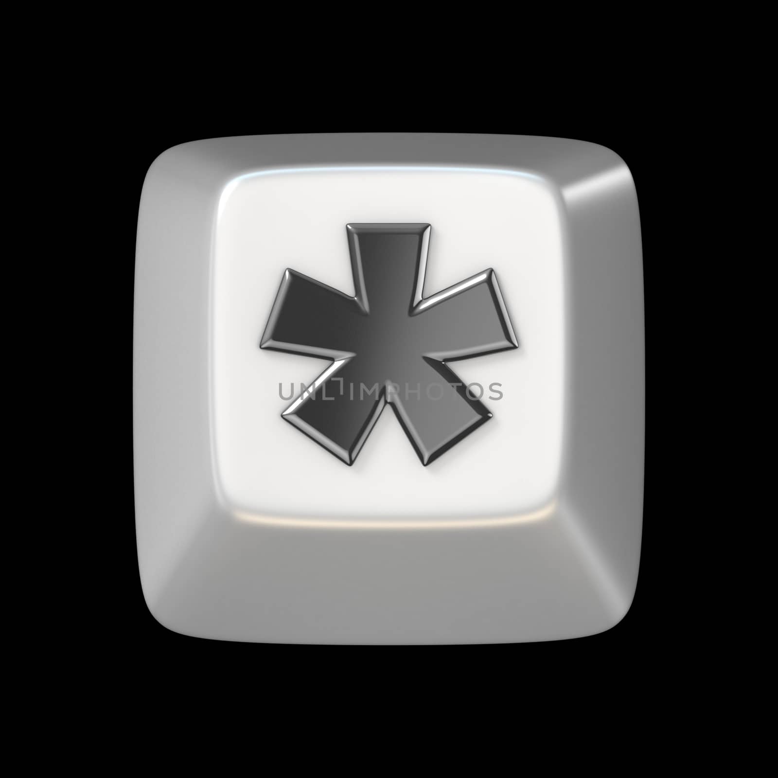 Computer keyboard key asterisk sign 3D render illustration isolated on black background