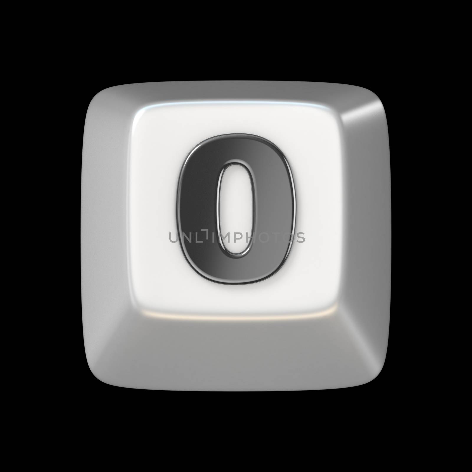 Computer keyboard key number ZERO 0 3D render illustration isolated on black background