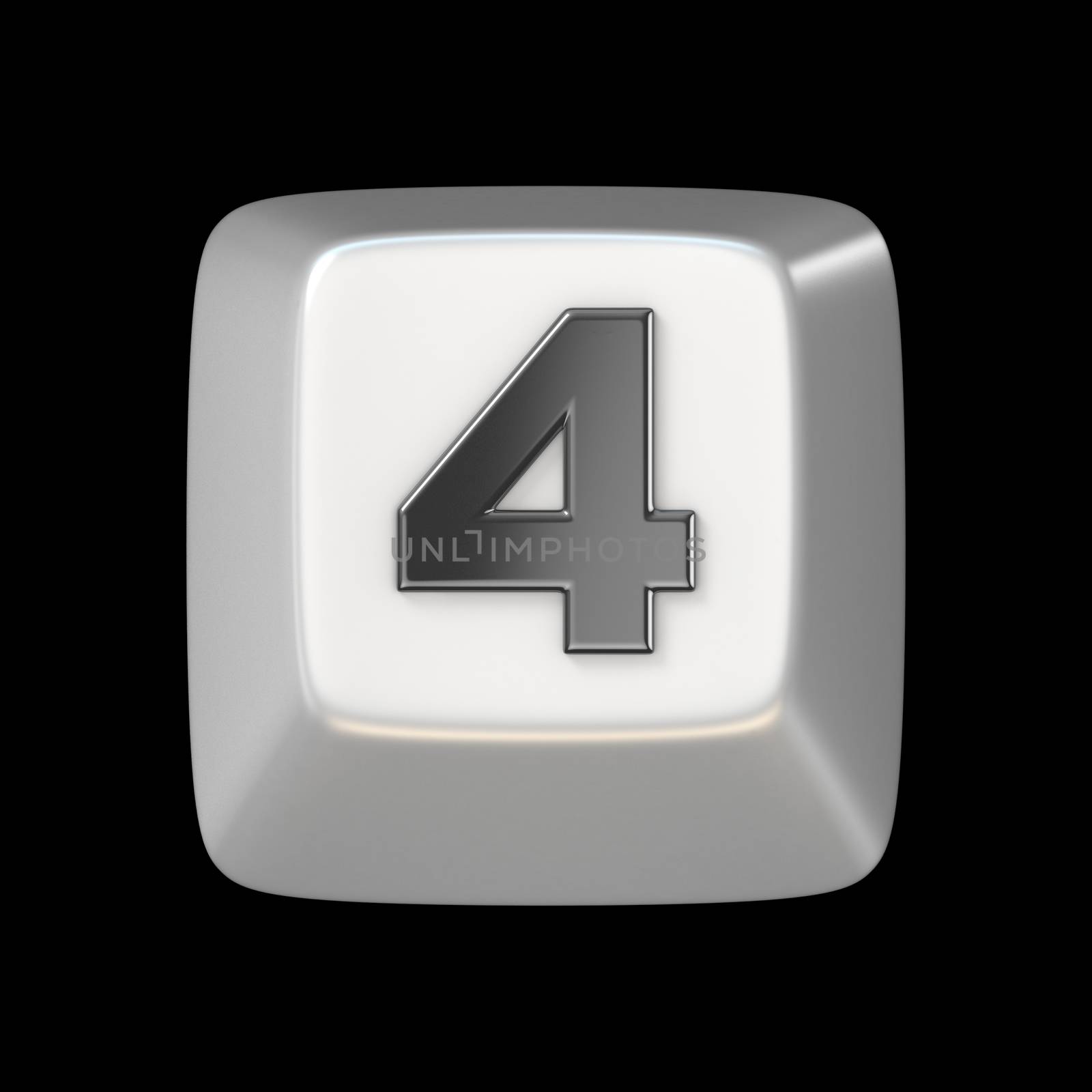 Computer keyboard key number FOUR 4 3D render illustration isolated on black background