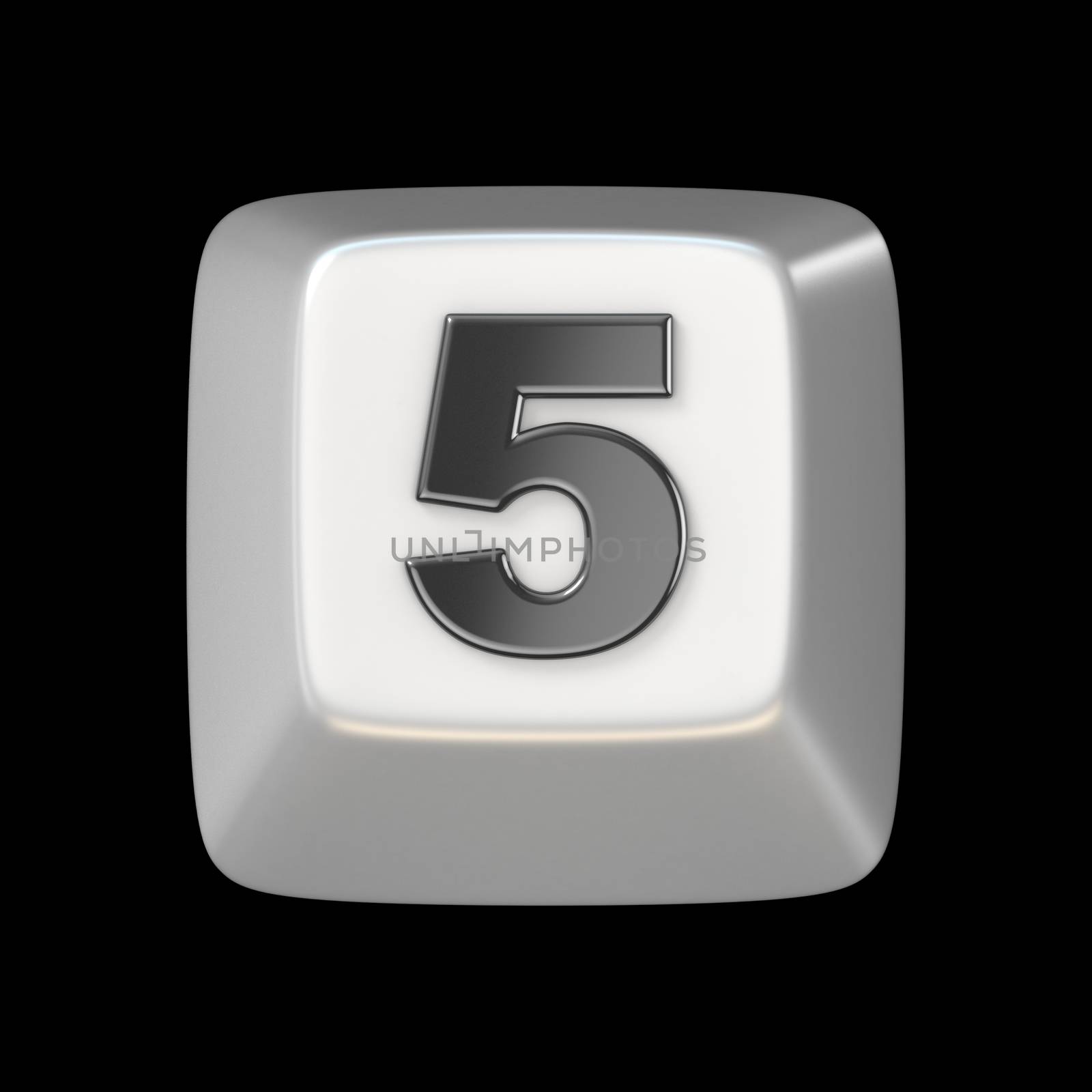 Computer keyboard key number FIVE 5 3D render illustration isolated on black background