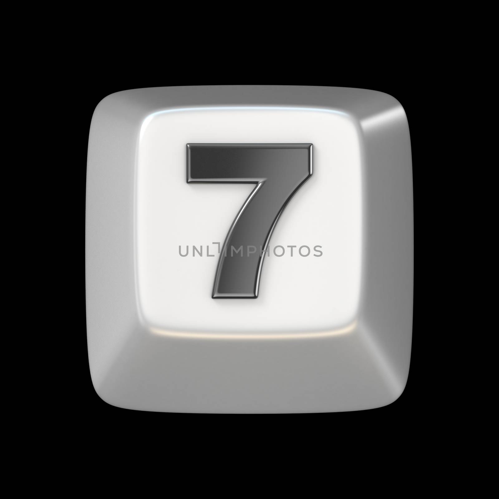 Computer keyboard key number SEVEN 7 3D render illustration isolated on black background