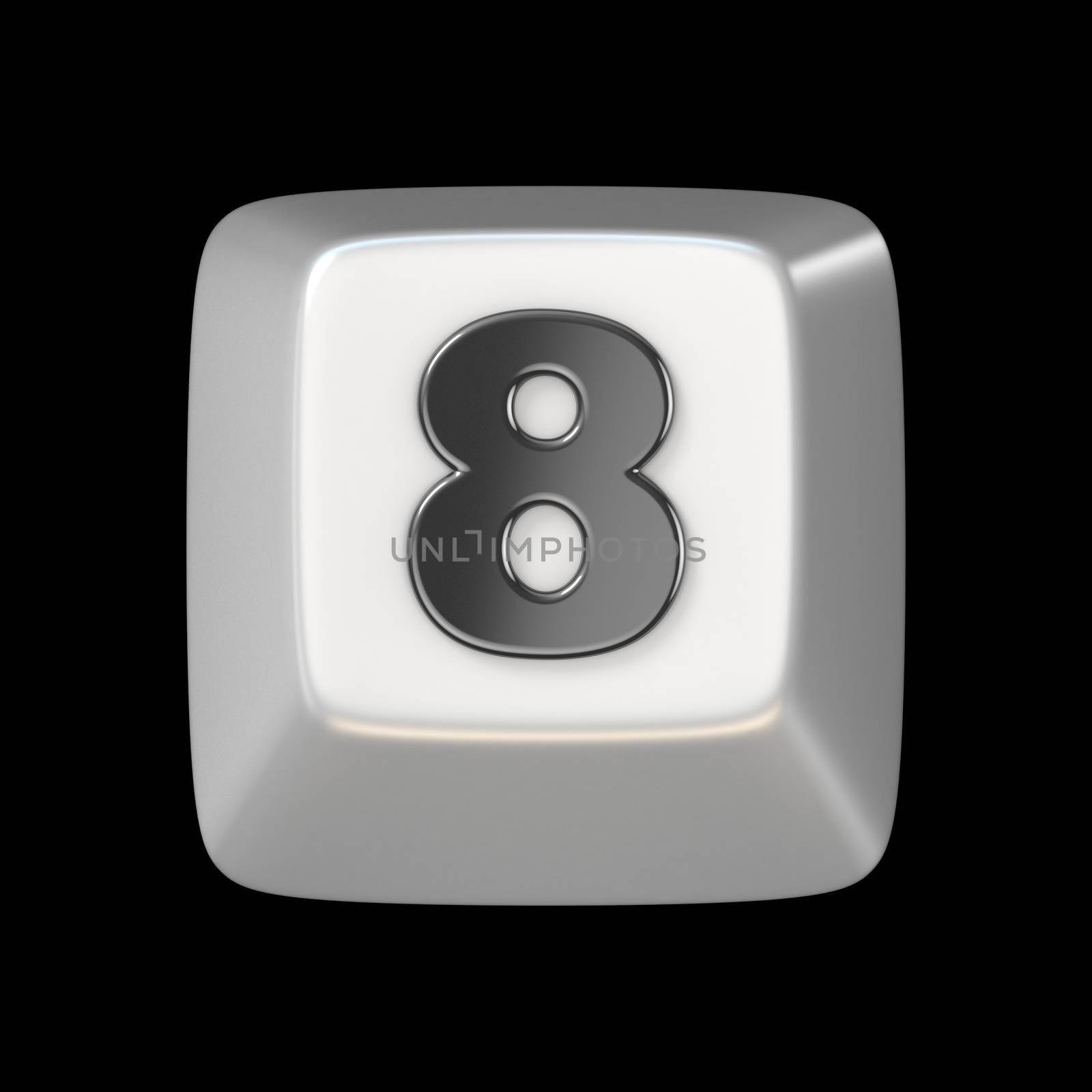 Computer keyboard key number EIGHT 8 3D render illustration isolated on black background