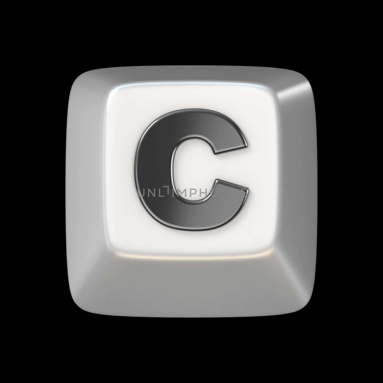 Computer keyboard key FONT. Letter C 3D render illustration isolated on black background