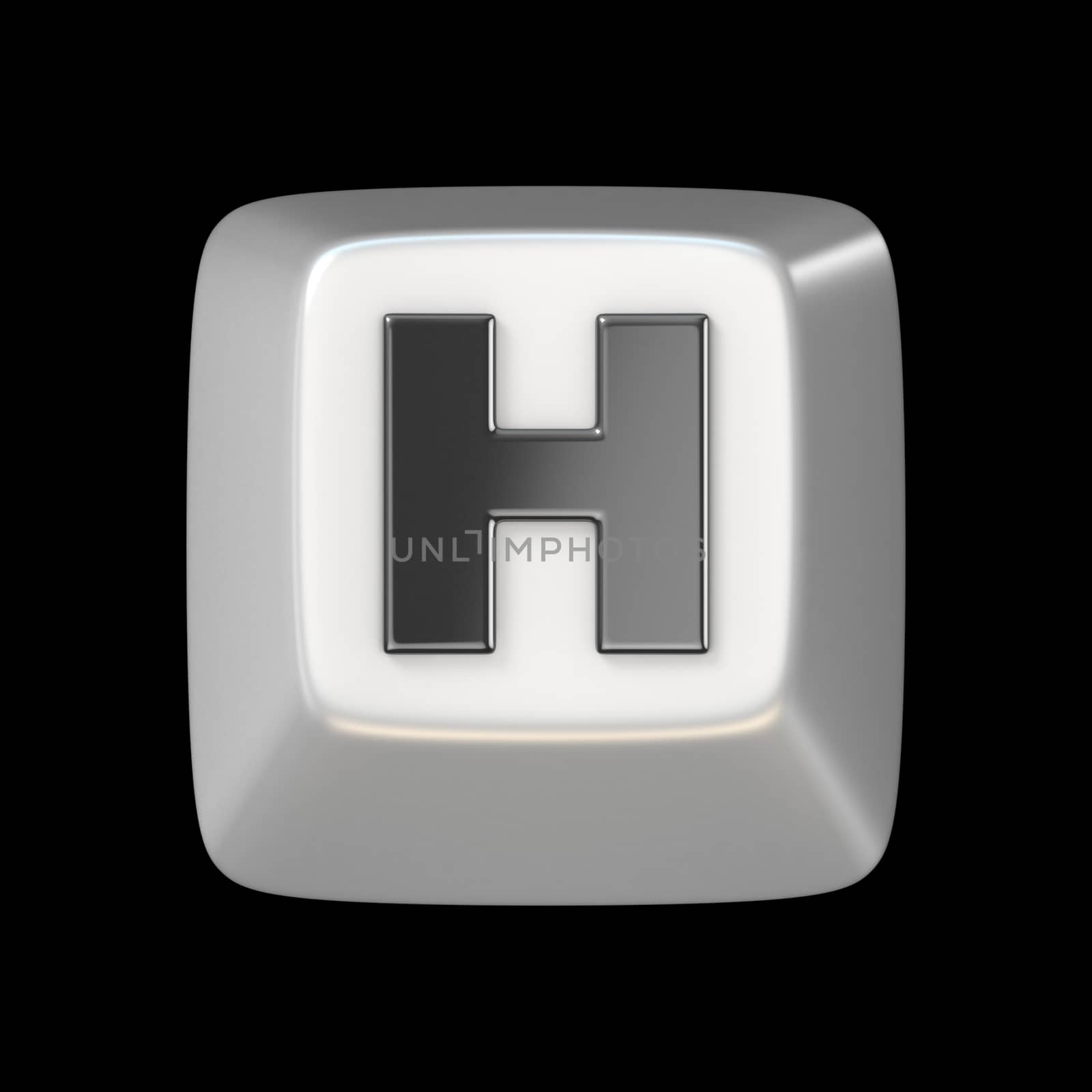 Computer keyboard key FONT. Letter H 3D render illustration isolated on black background