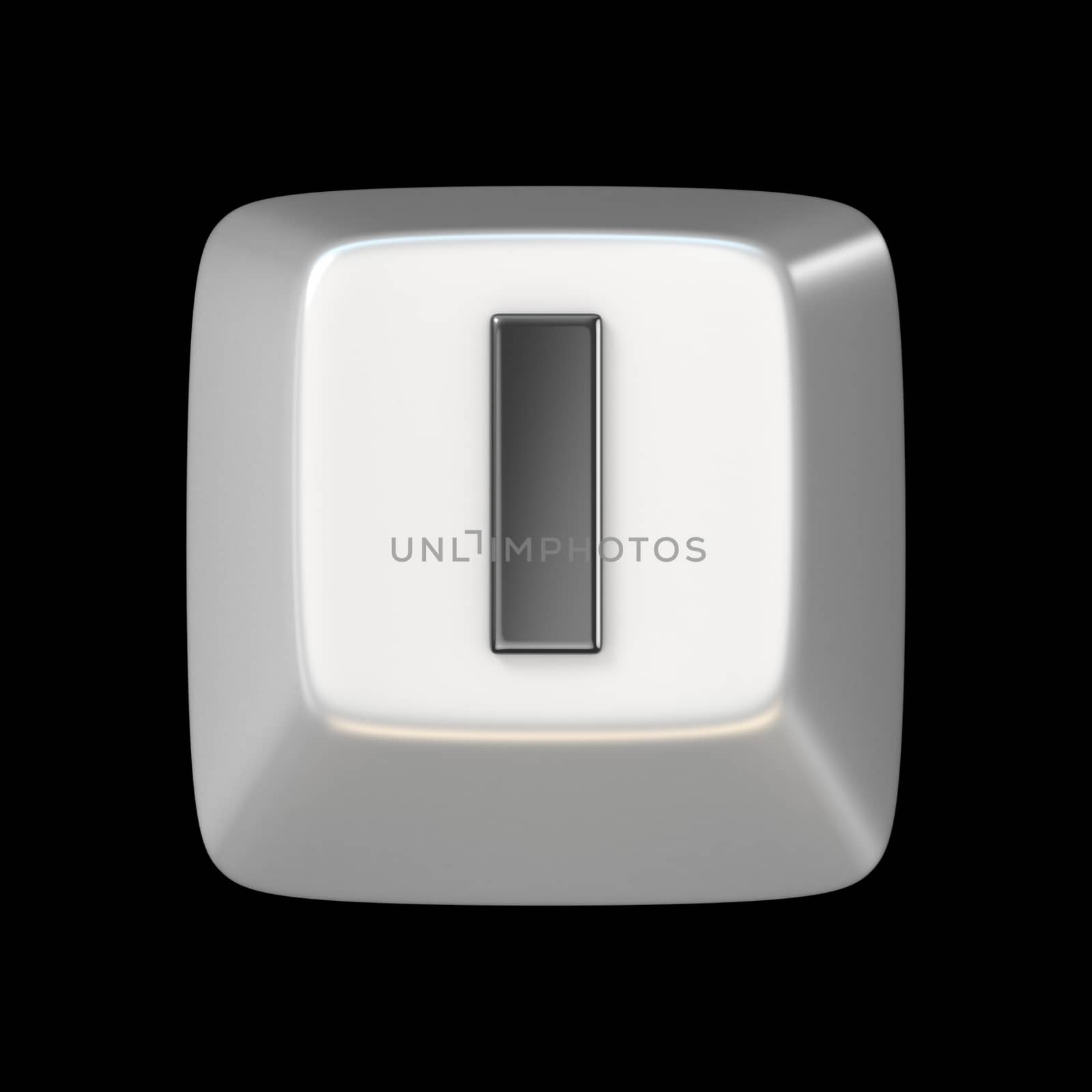 Computer keyboard key FONT. Letter I 3D render illustration isolated on black background