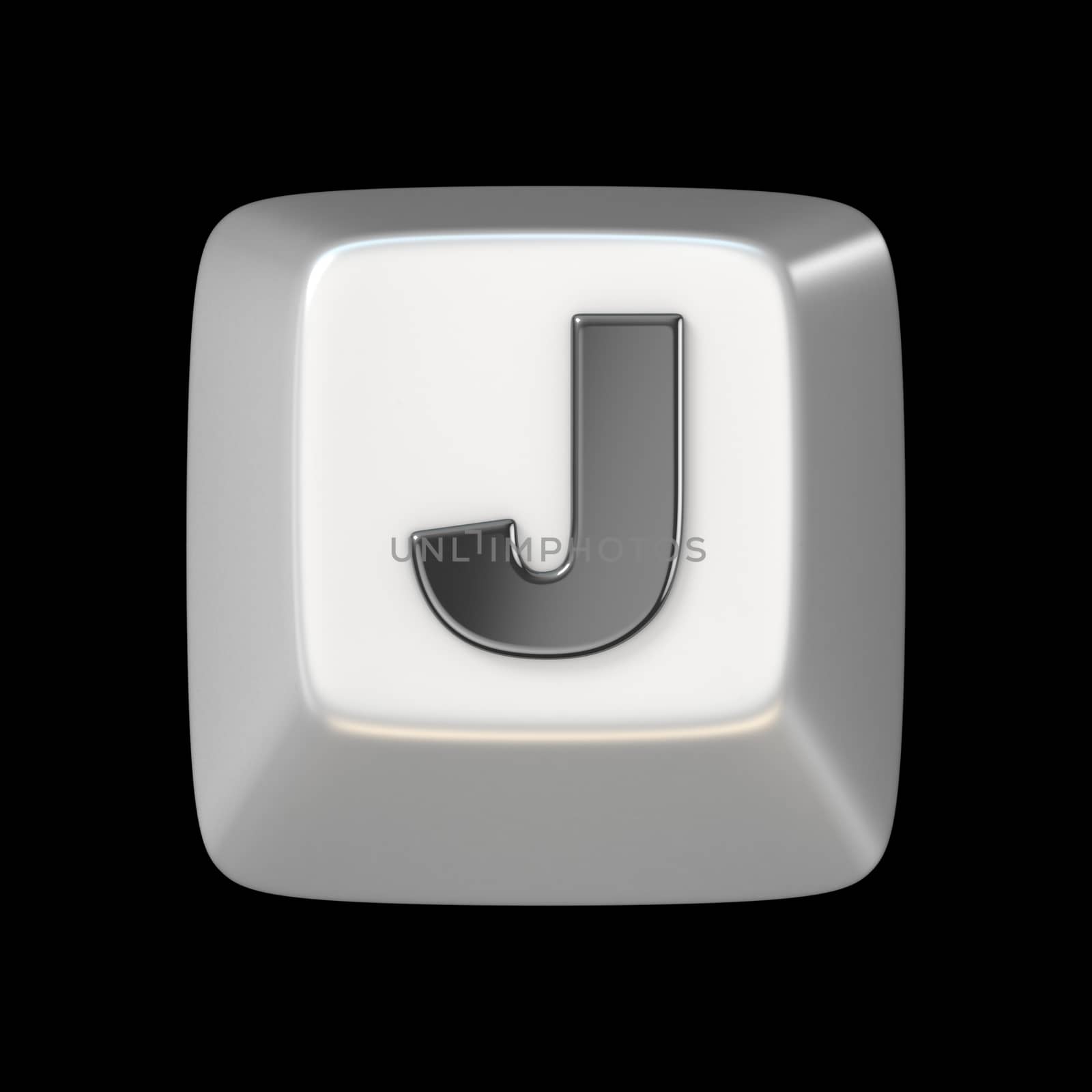Computer keyboard key FONT. Letter J 3D render illustration isolated on black background
