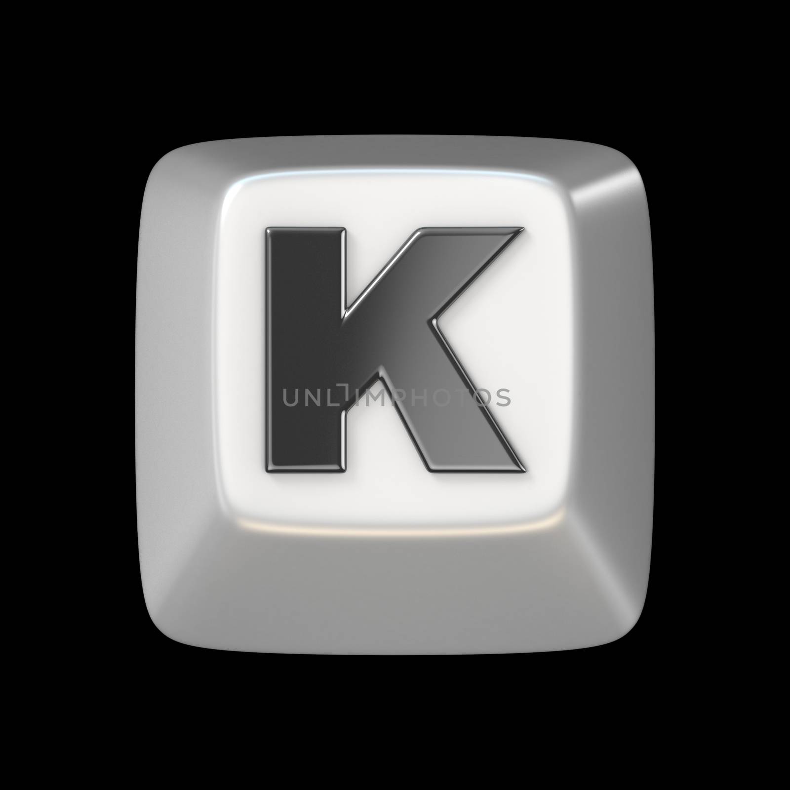 Computer keyboard key FONT. Letter K 3D render illustration isolated on black background