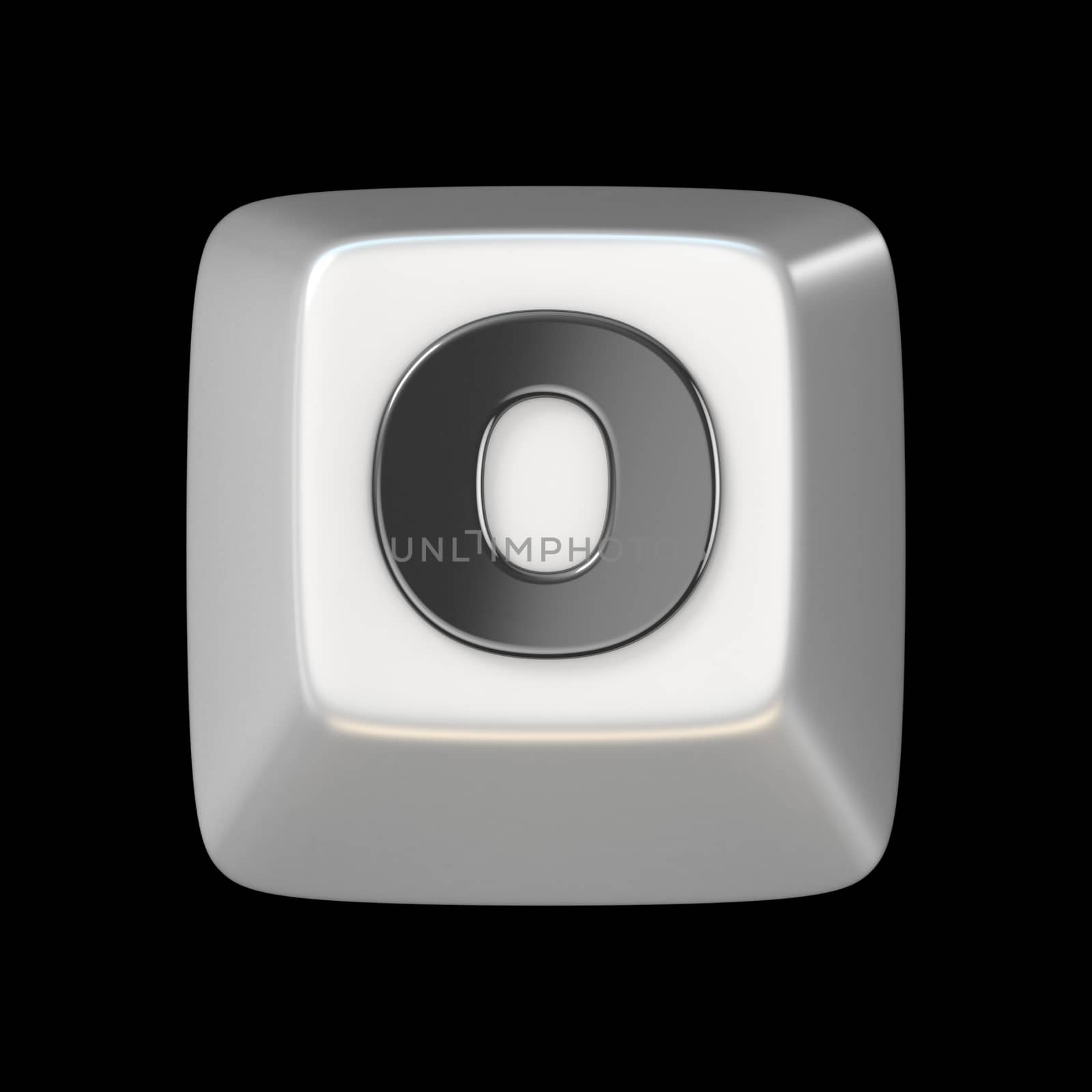 Computer keyboard key FONT. Letter O 3D render illustration isolated on black background