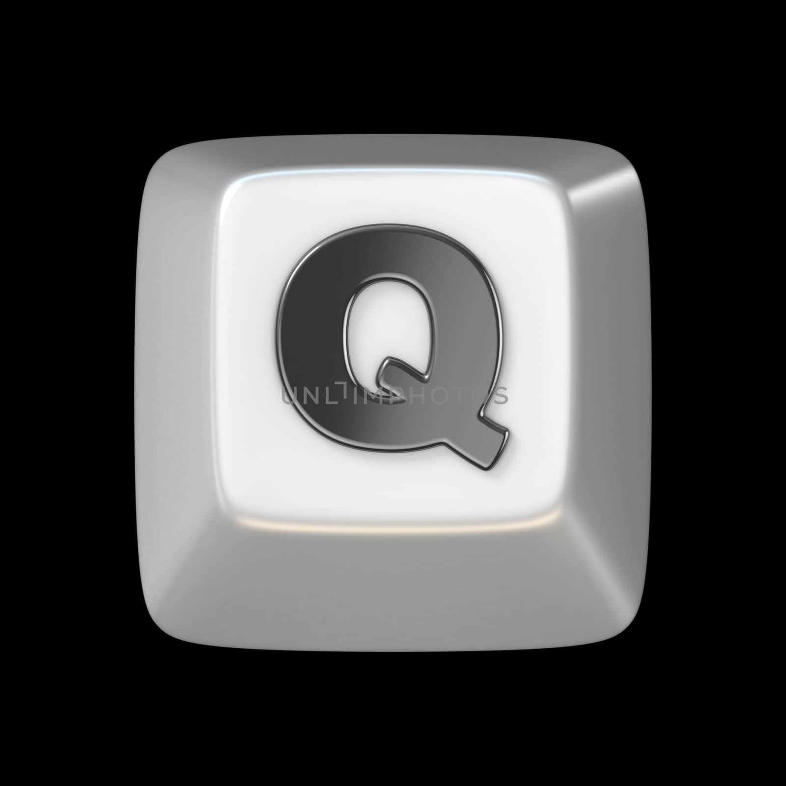 Computer keyboard key FONT. Letter Q 3D render illustration isolated on black background
