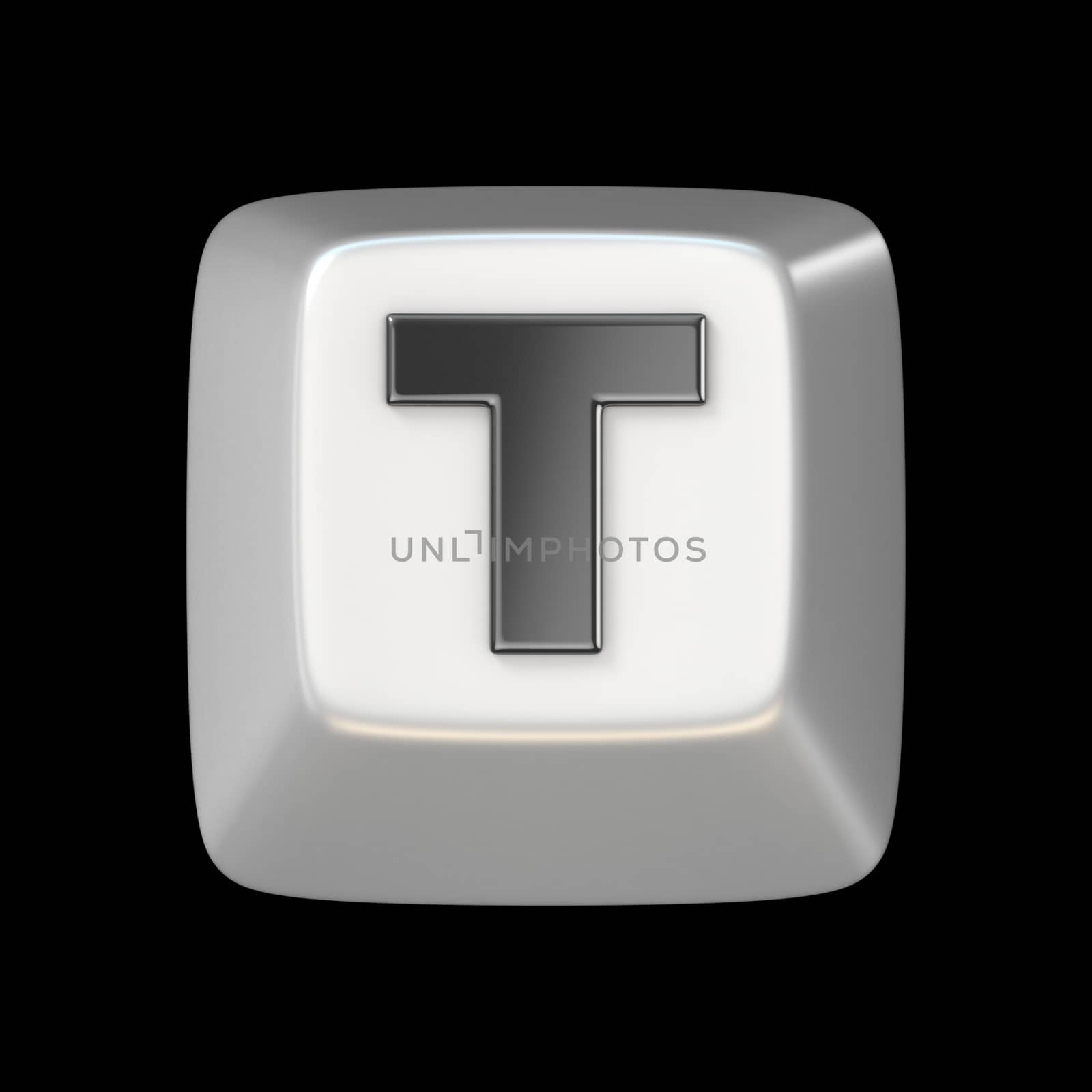 Computer keyboard key FONT. Letter T 3D render illustration isolated on black background