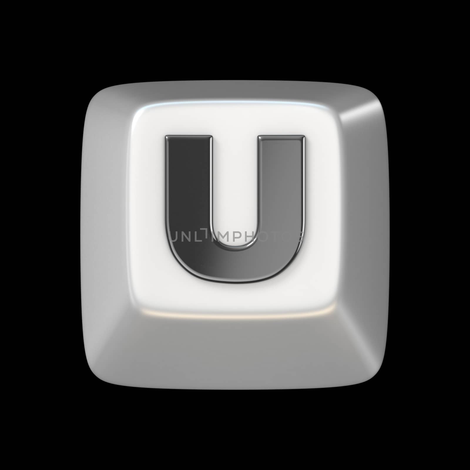 Computer keyboard key FONT. Letter U 3D render illustration isolated on black background