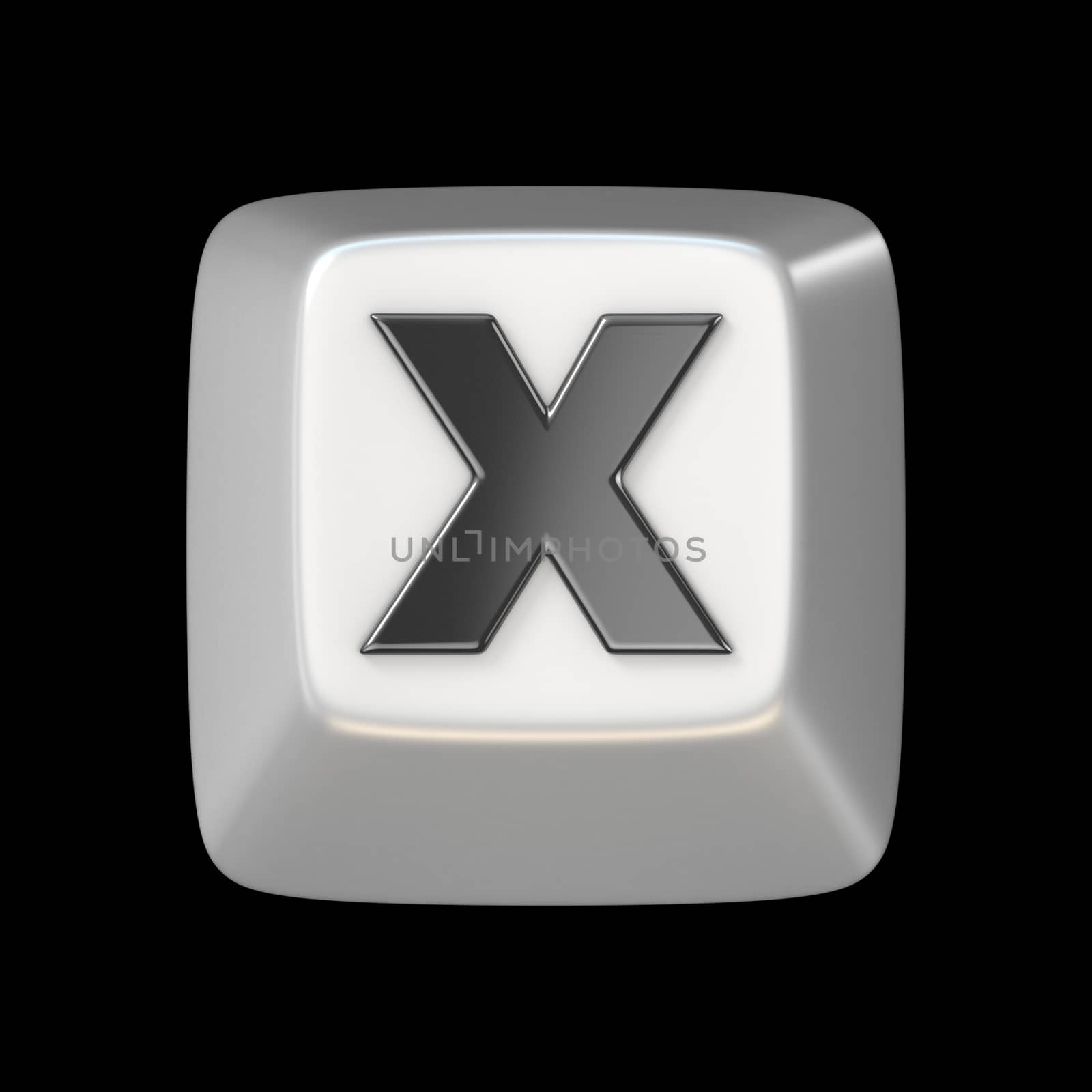 Computer keyboard key FONT. Letter X 3D render illustration isolated on black background