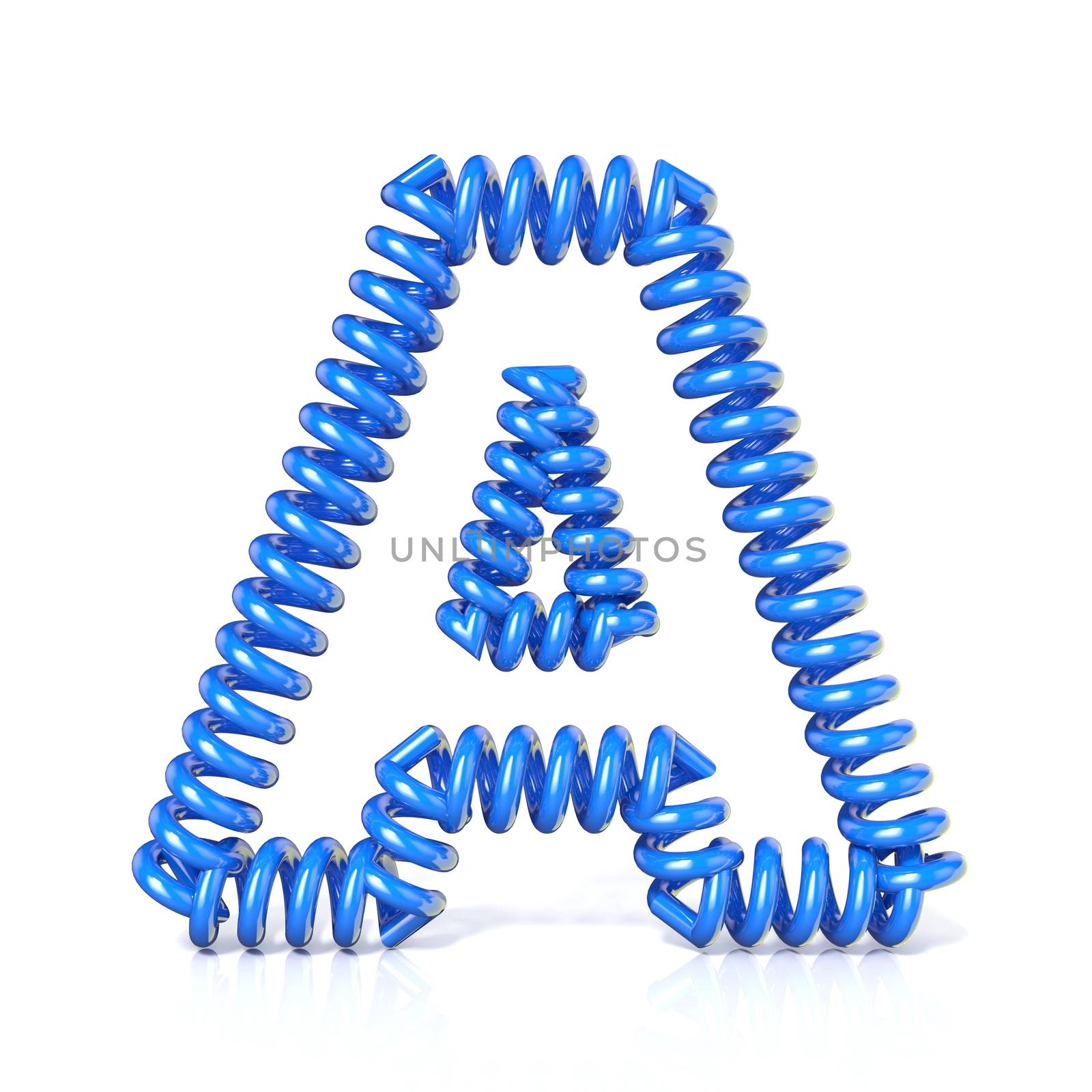 Spring, spiral cable font collection letter - A. 3D render illustration, isolated on white background