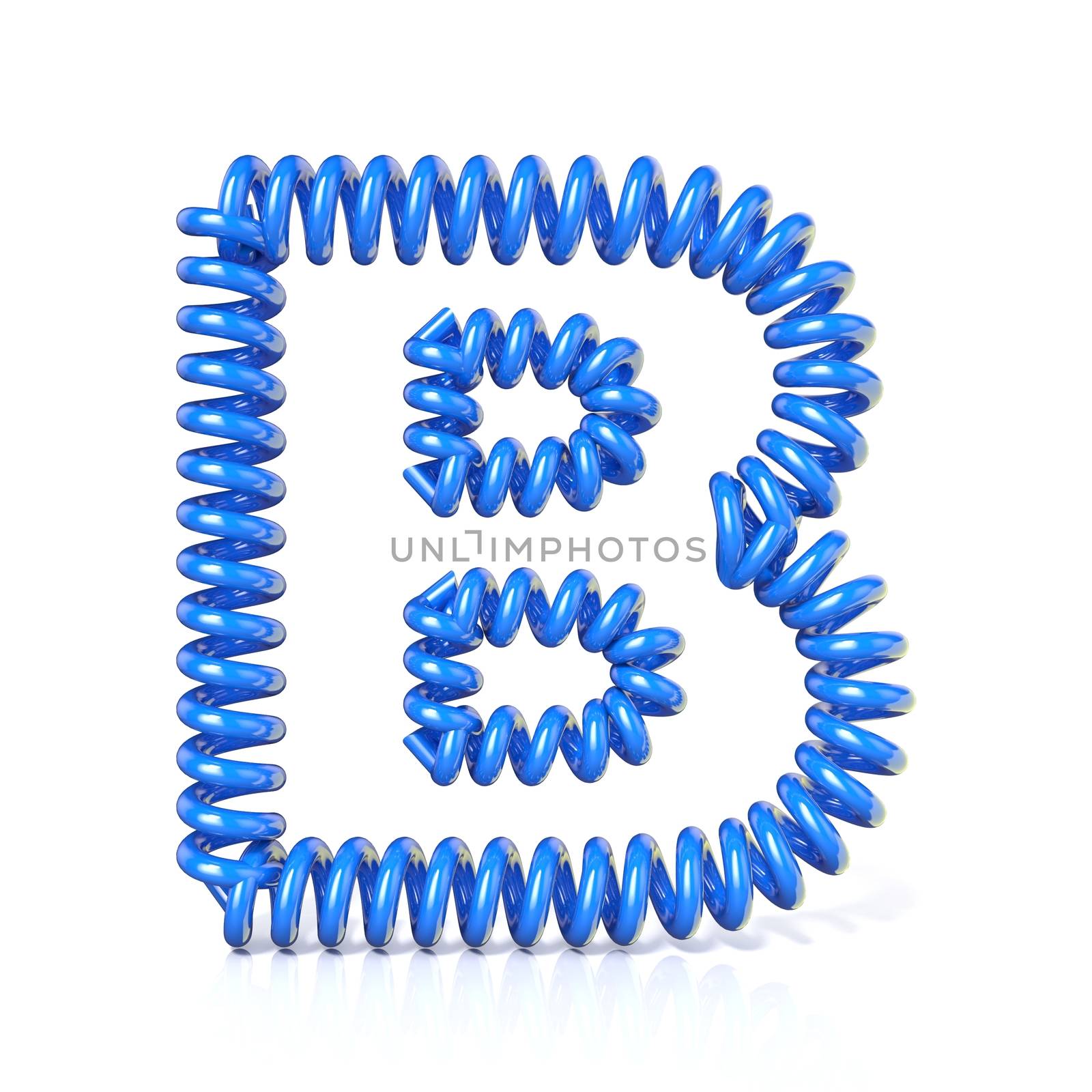 Spring, spiral cable font collection letter - B. 3D render illustration, isolated on white background