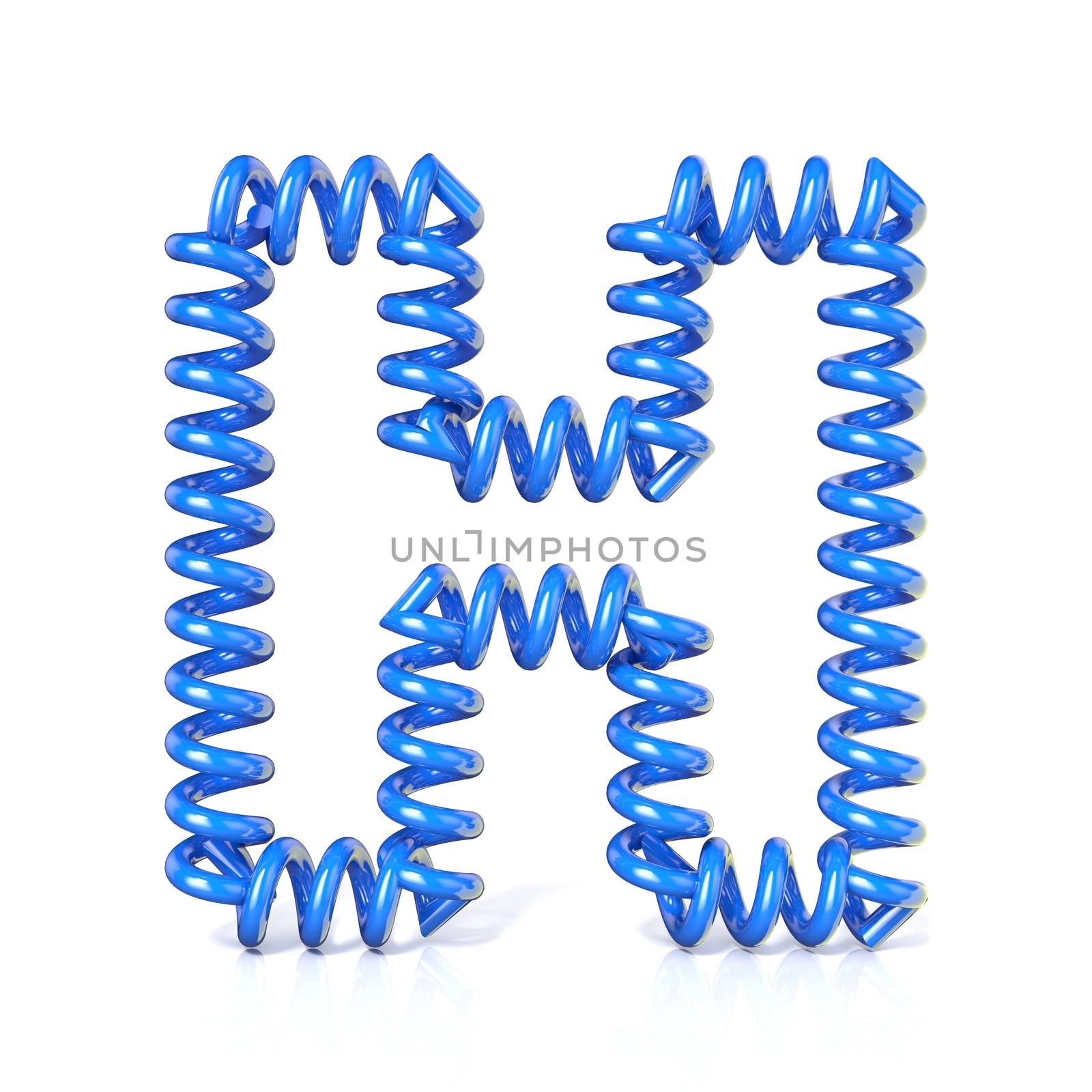 Spring, spiral cable font collection letter - H. 3D render illustration, isolated on white background