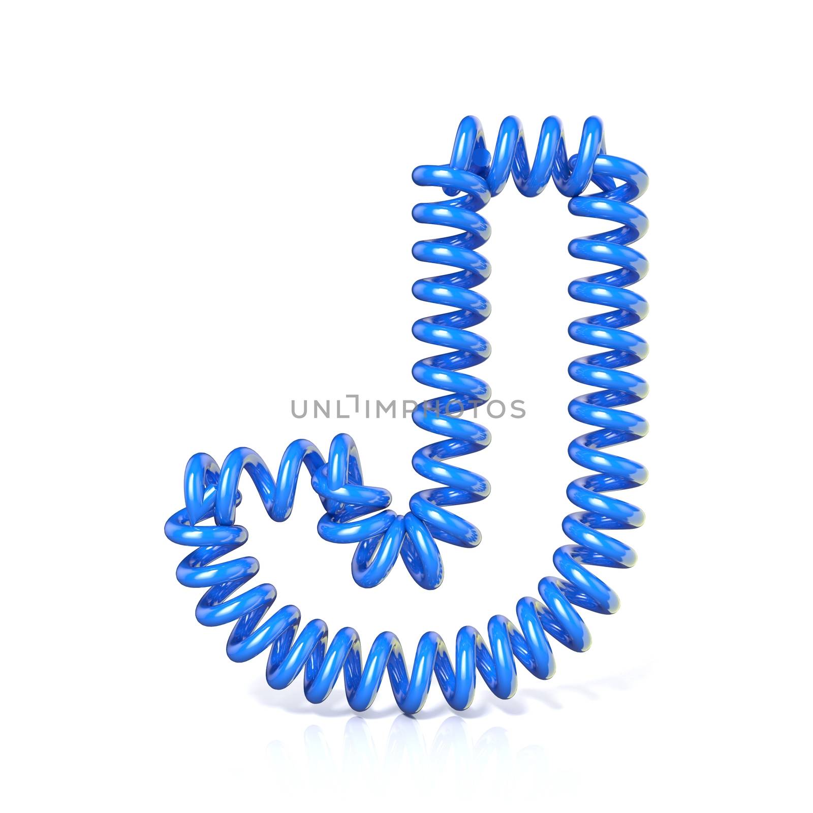 Spring, spiral cable font collection letter - J. 3D render illustration, isolated on white background