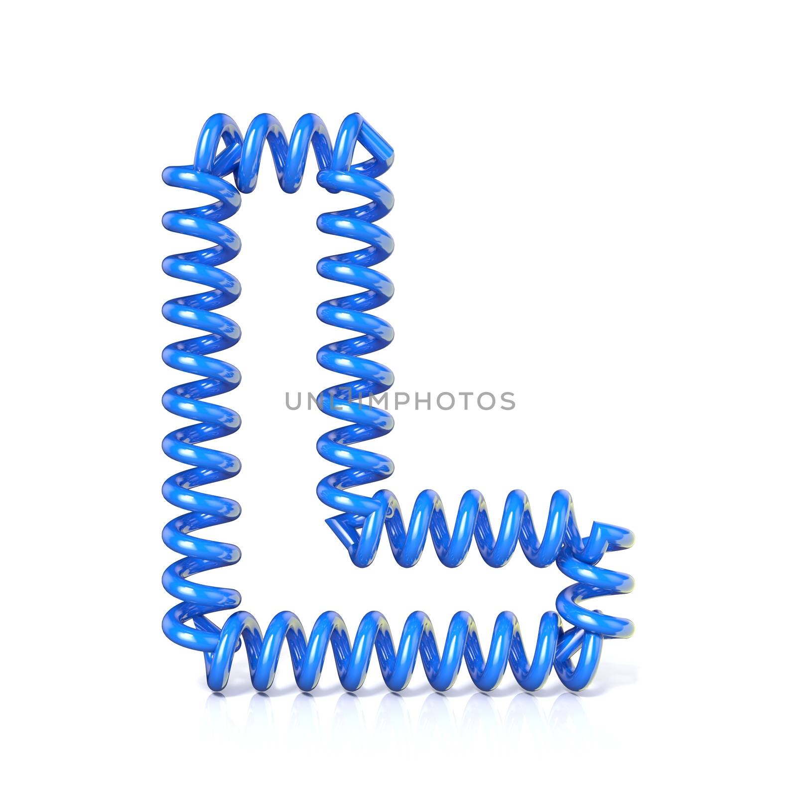 Spring, spiral cable font collection letter - L. 3D render illustration, isolated on white background