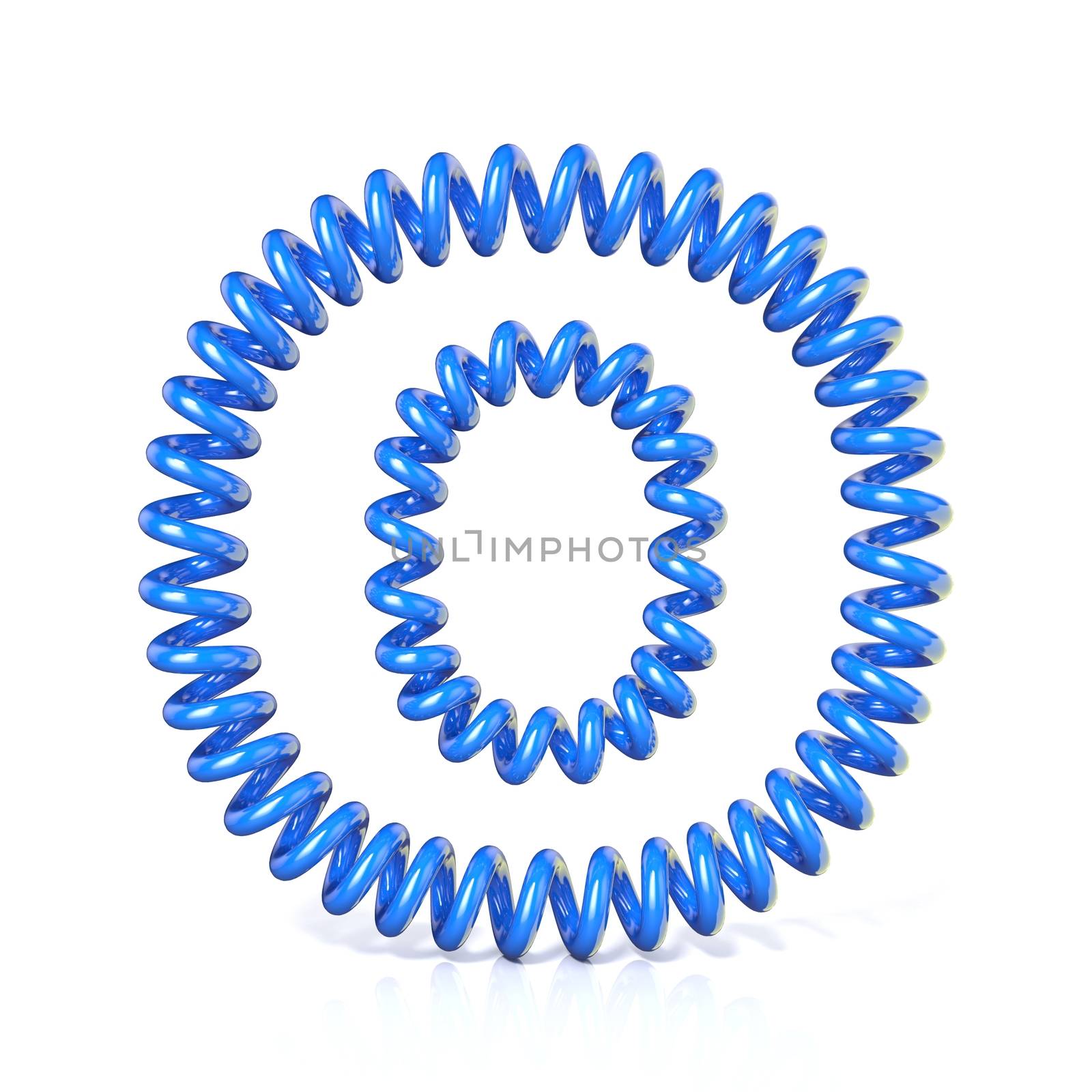 Spring, spiral cable font collection letter - O. 3D render illustration, isolated on white background