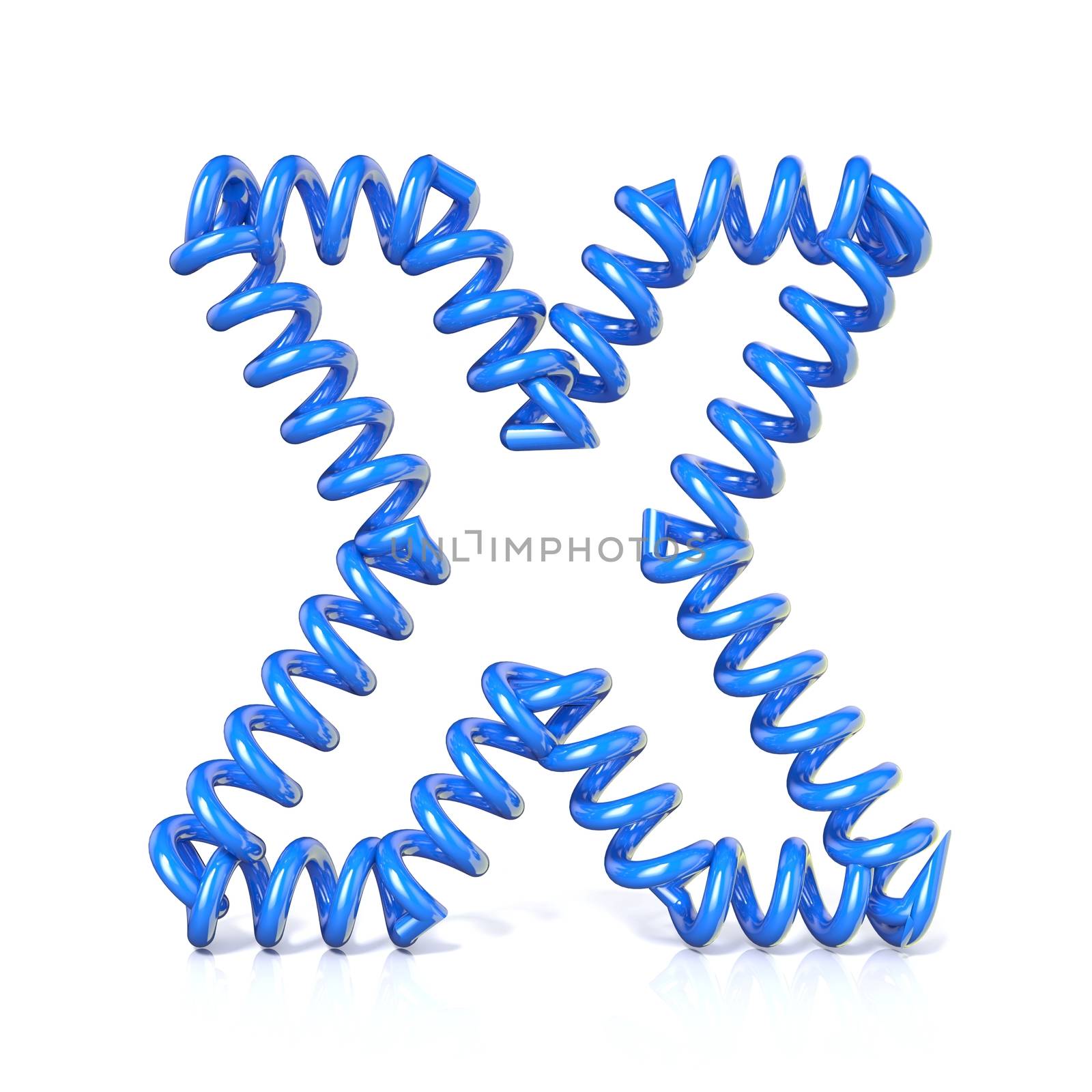 Spring, spiral cable font collection letter - X. 3D render illustration, isolated on white background