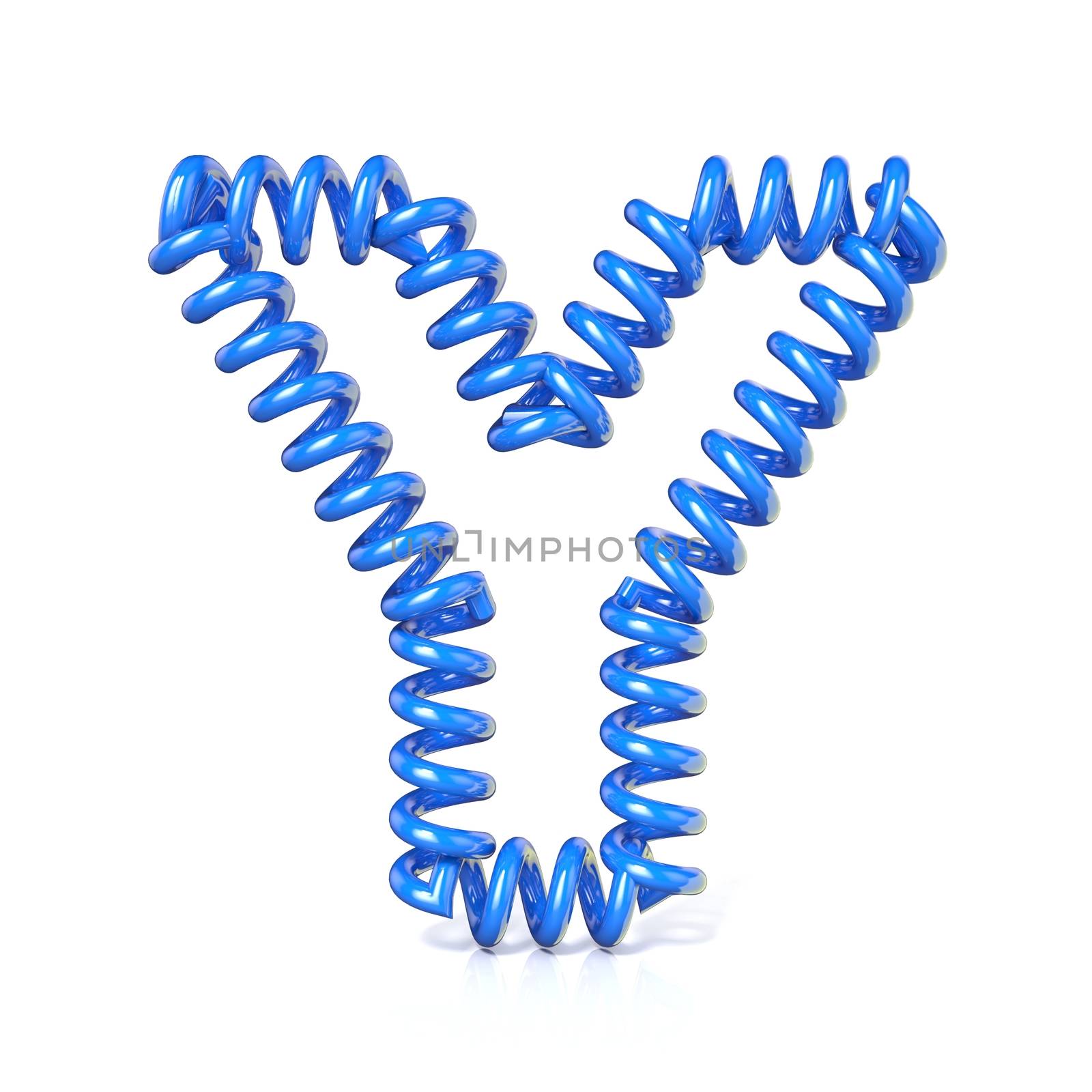 Spring, spiral cable font collection letter - Y. 3D render illustration, isolated on white background