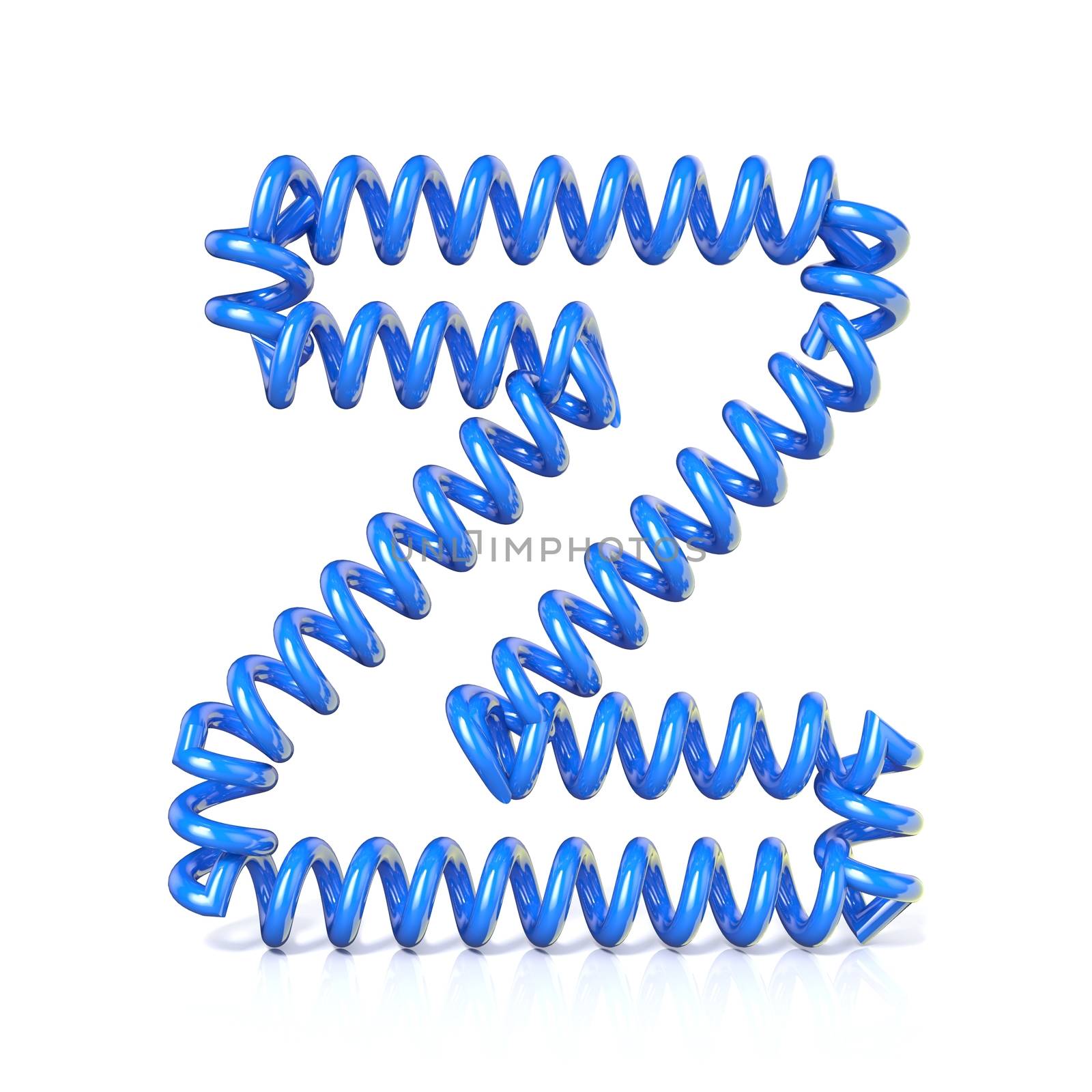 Spring, spiral cable font collection letter - Z. 3D render illustration, isolated on white background