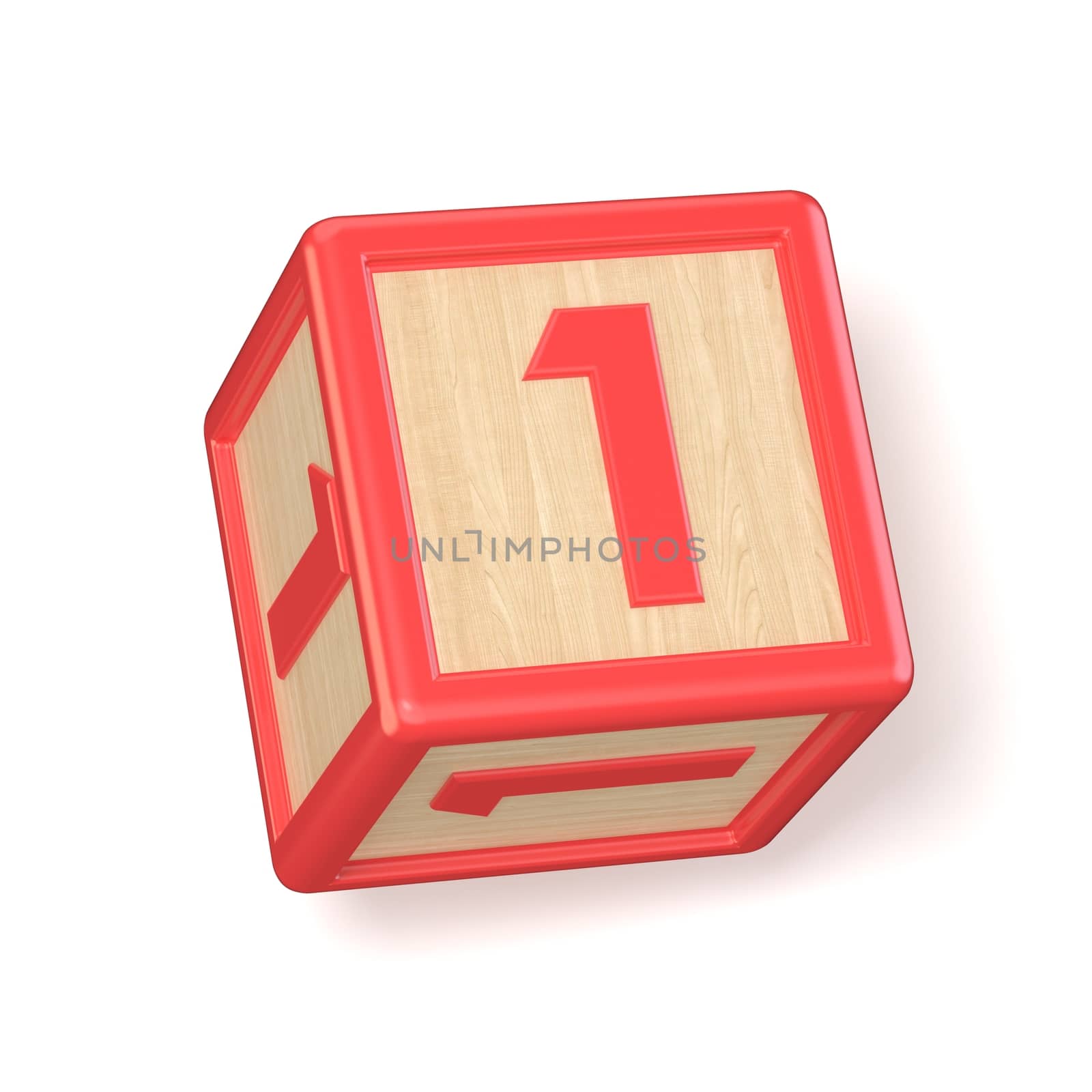 Number 1 ONE wooden alphabet blocks font rotated. 3D by djmilic