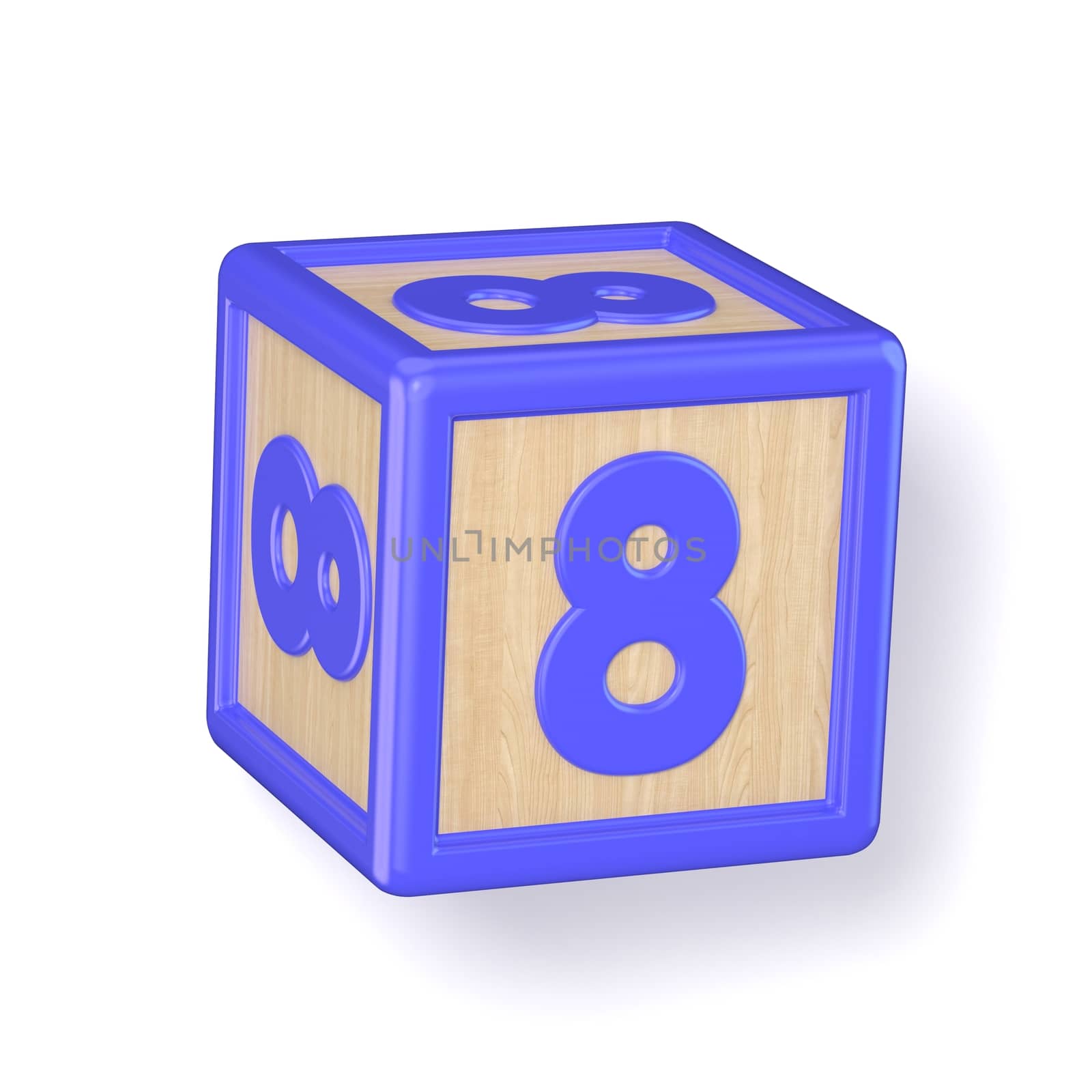 Number 8 EIGHT wooden alphabet blocks font rotated. 3D by djmilic