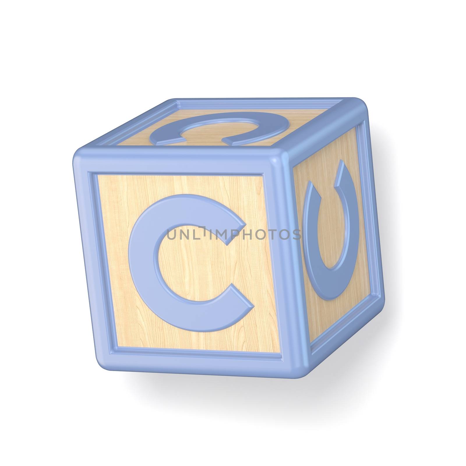 Letter C wooden alphabet blocks font rotated. 3D by djmilic