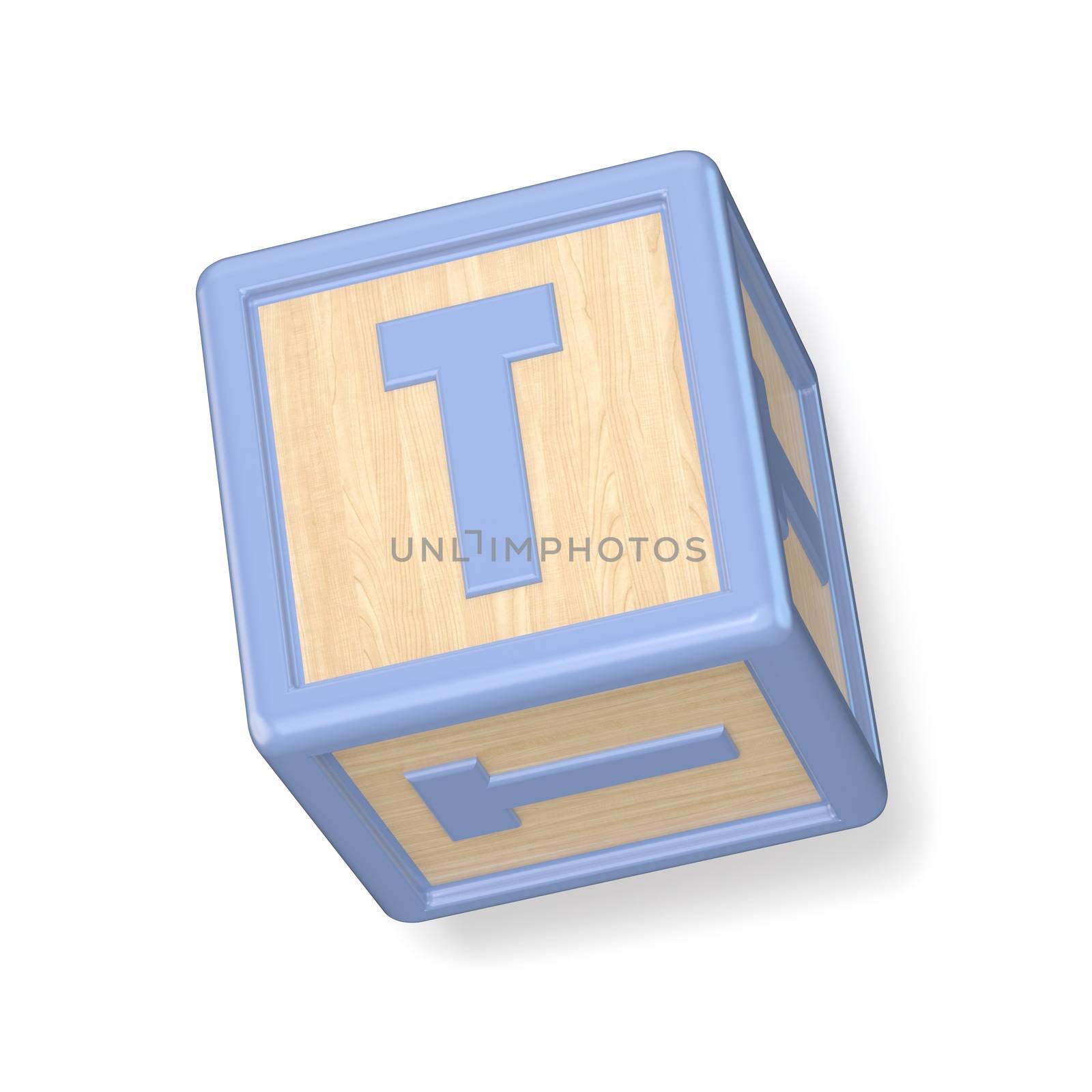 Letter T wooden alphabet blocks font rotated. 3D by djmilic