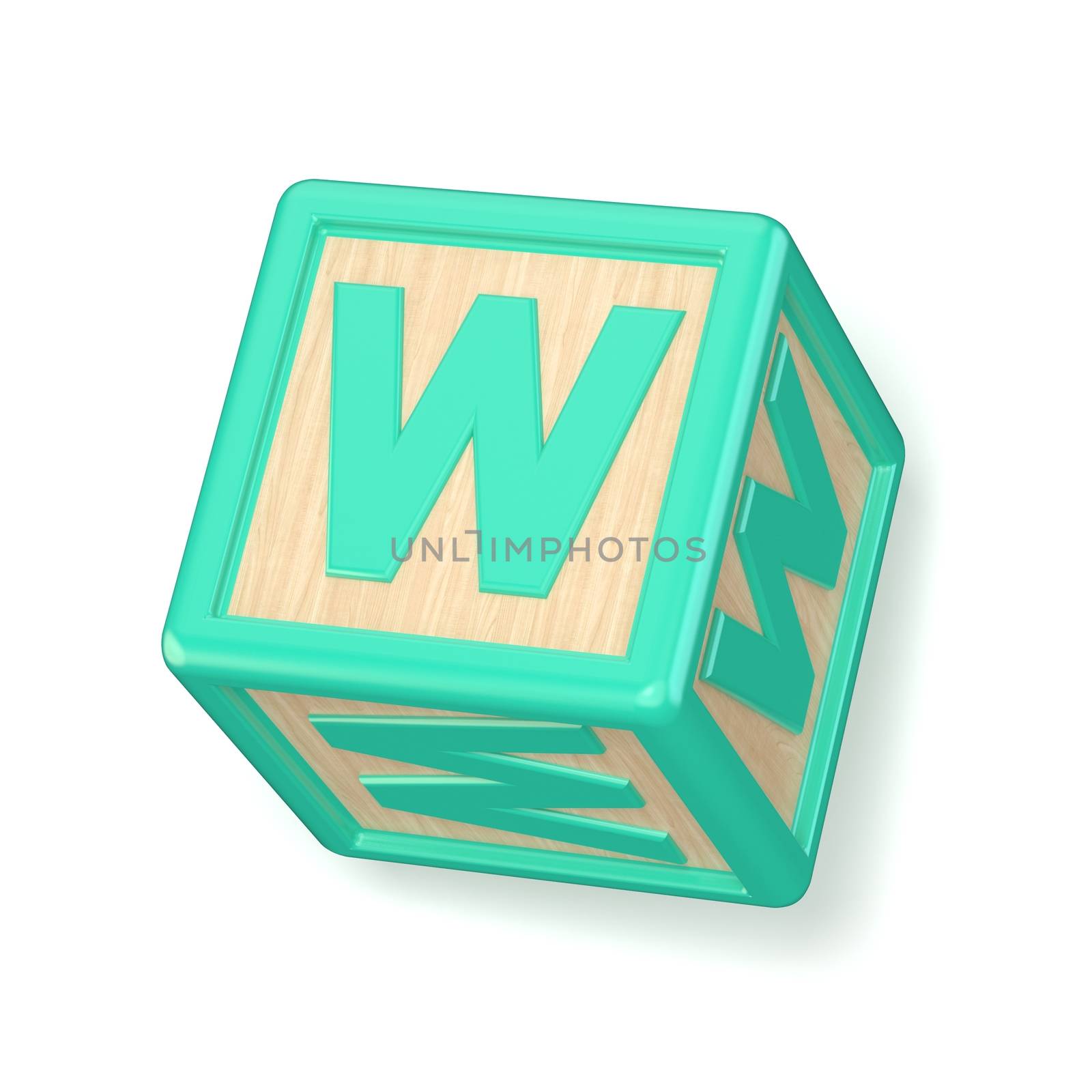 Letter W wooden alphabet blocks font rotated. 3D by djmilic