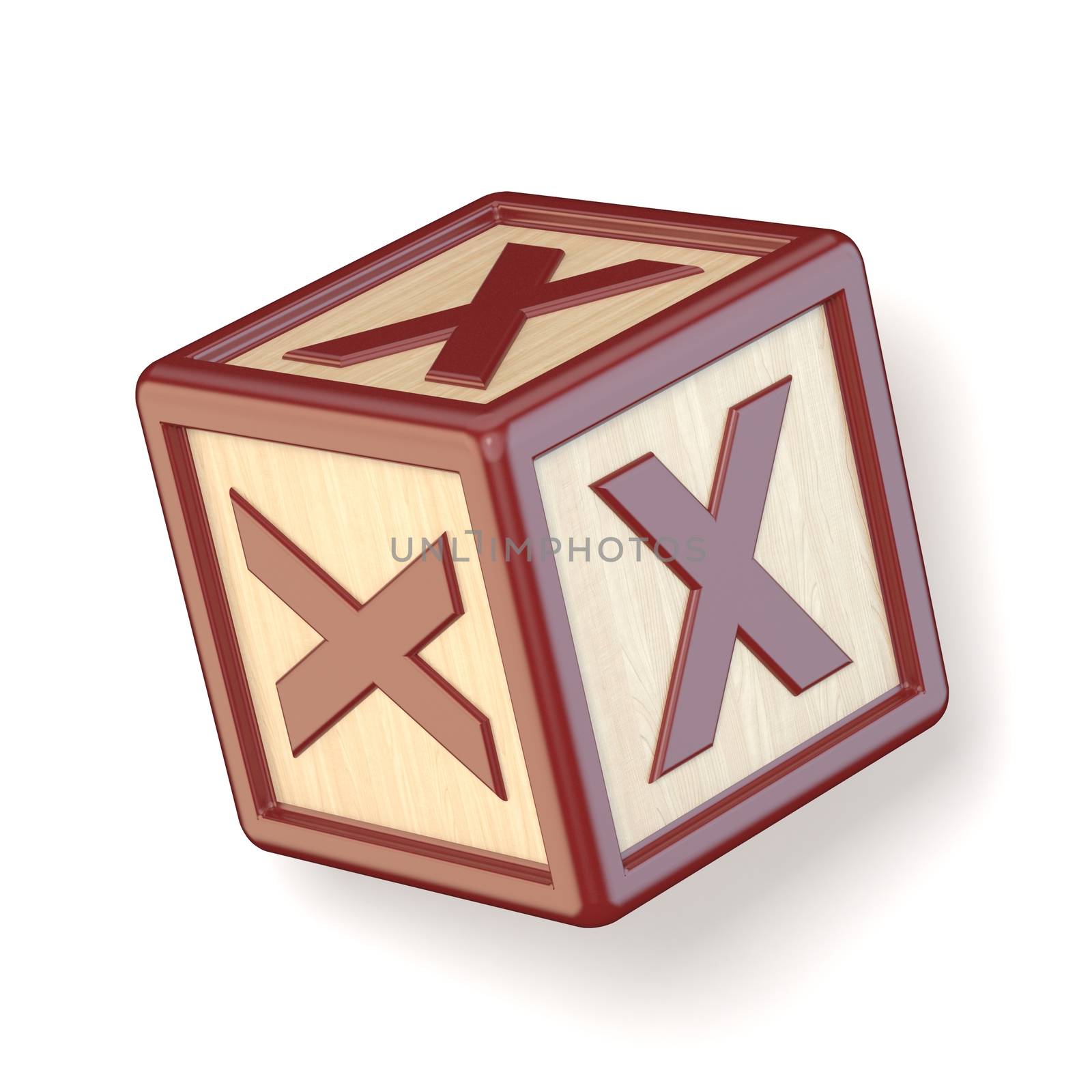 Letter X wooden alphabet blocks font rotated. 3D by djmilic