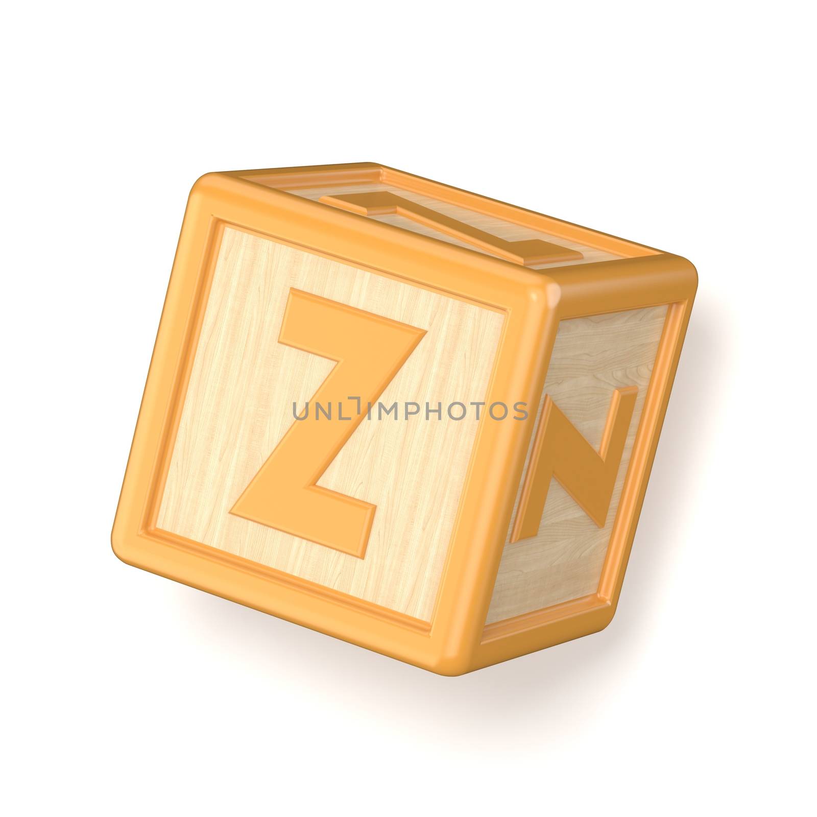 Letter Z wooden alphabet blocks font rotated. 3D by djmilic