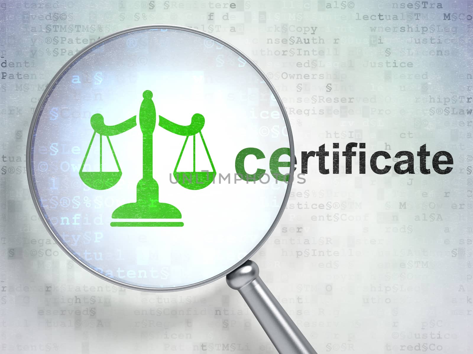 Law concept: Scales and Certificate with optical glass by maxkabakov