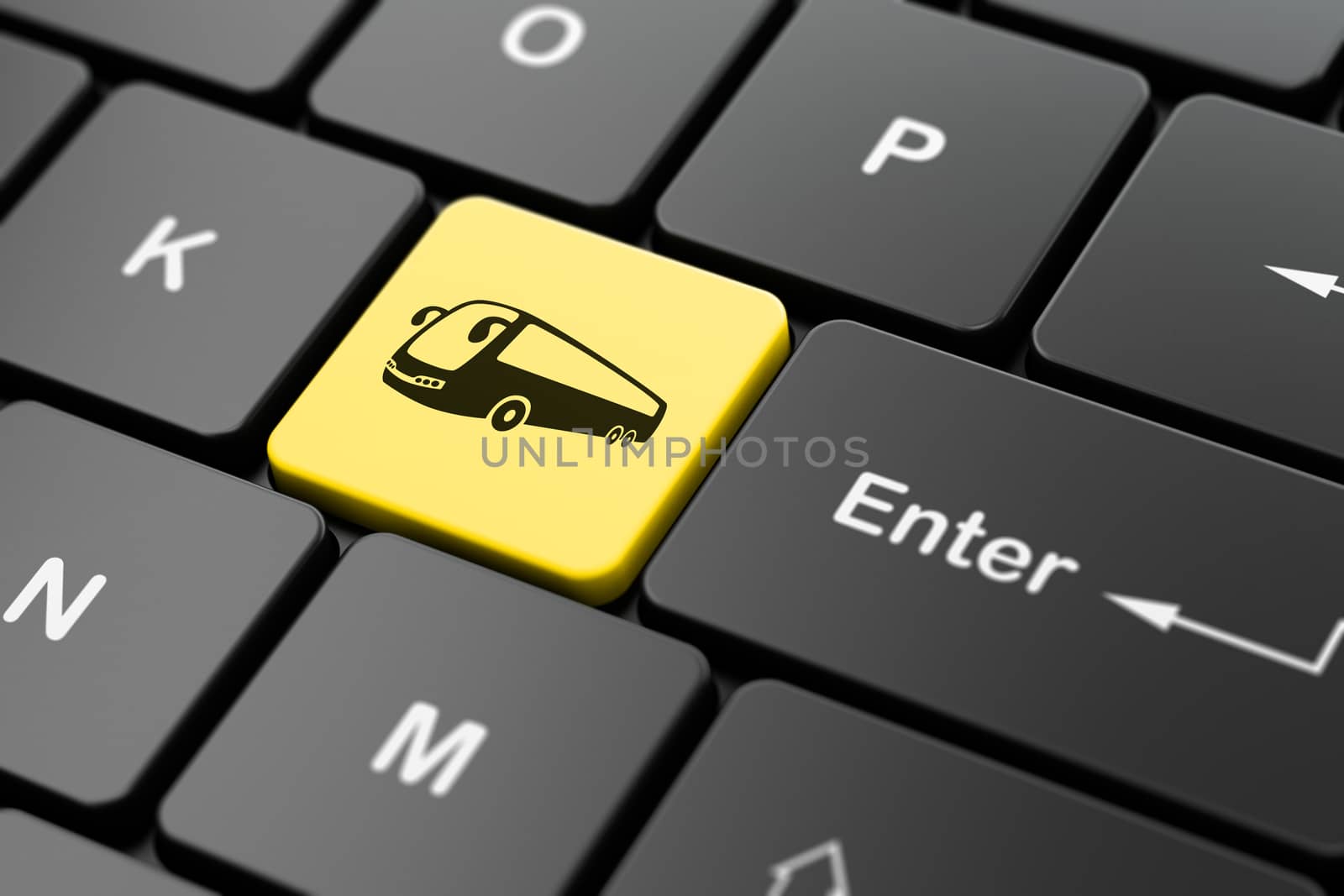Vacation concept: Bus on computer keyboard background by maxkabakov
