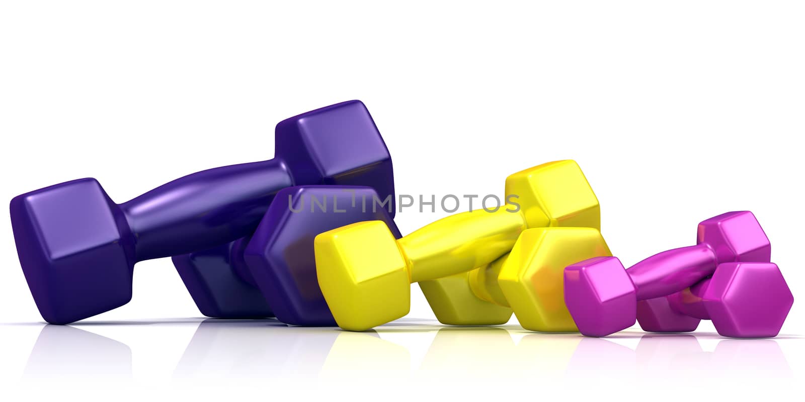 Colorful weights isolated on white background. Front view