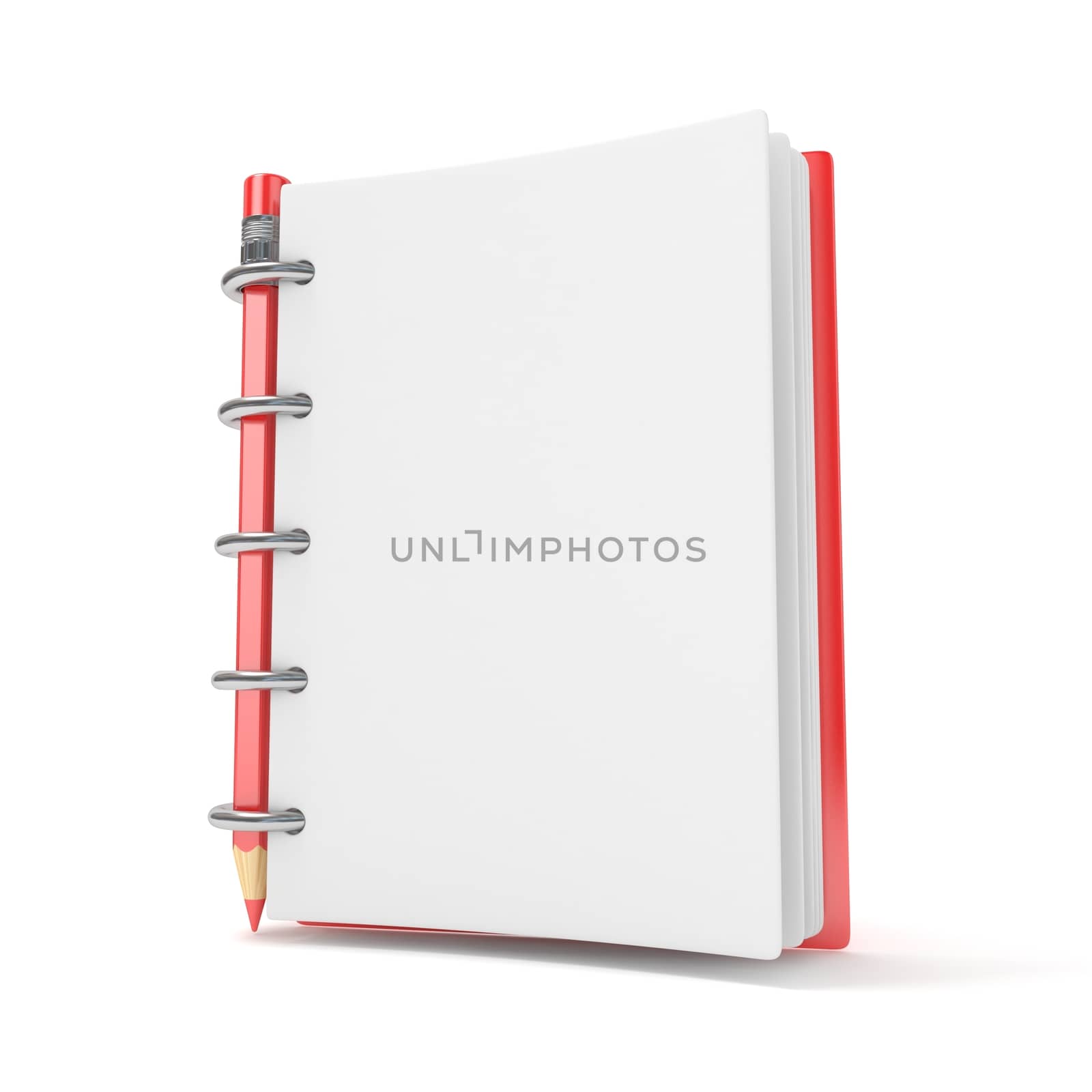 Blank notepad and pencil. 3D render illustration isolated on white background