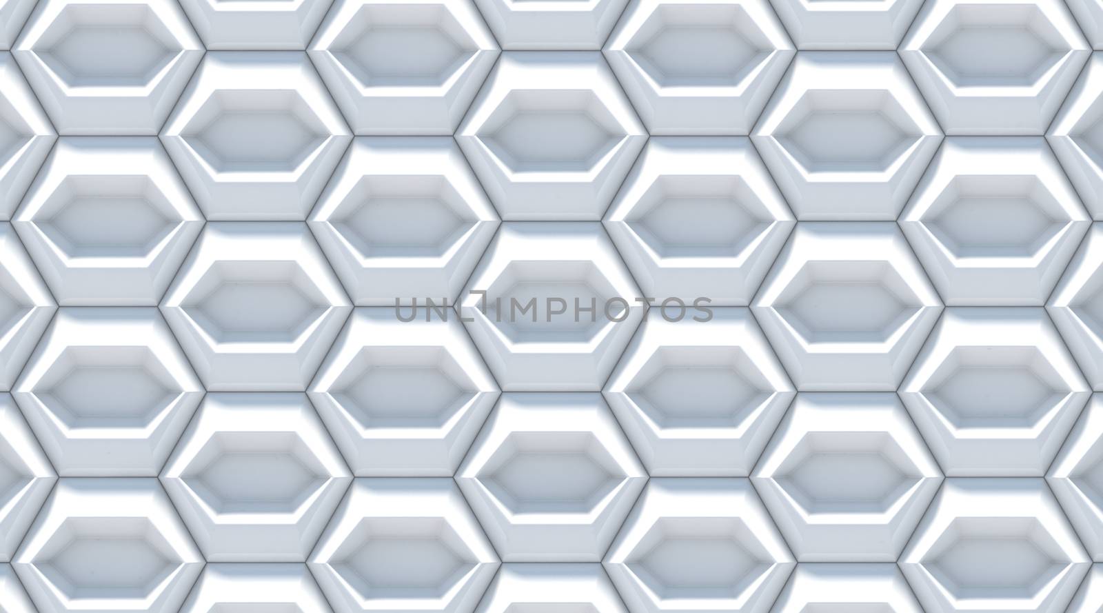 White gray abstract hexagonal background. 3D render, soft shadows