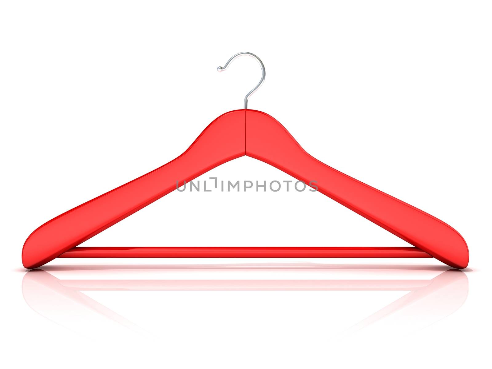 Red clothes hangers, 3D render isolated on white background. Front view