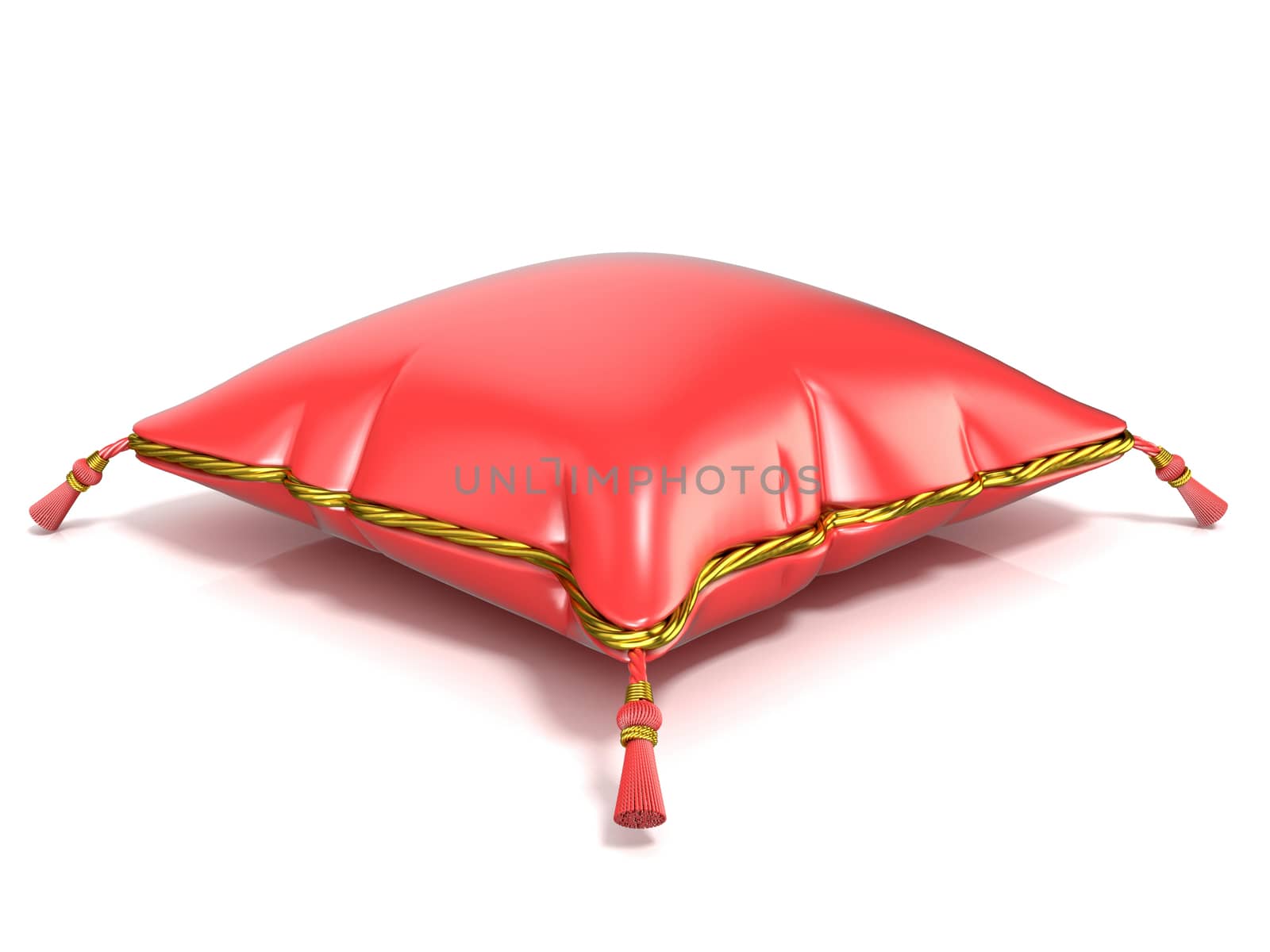 Royal red pillow. 3D render illustration isolated on white background