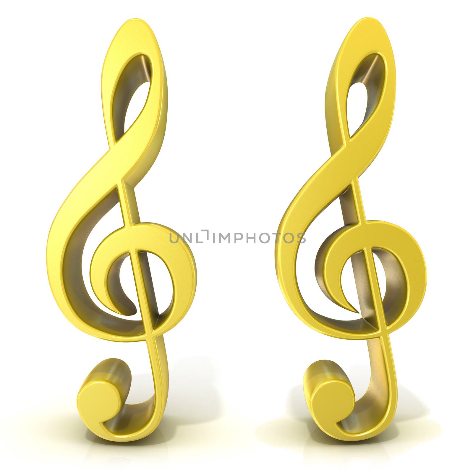 Golden treble clefs isolated on white background
