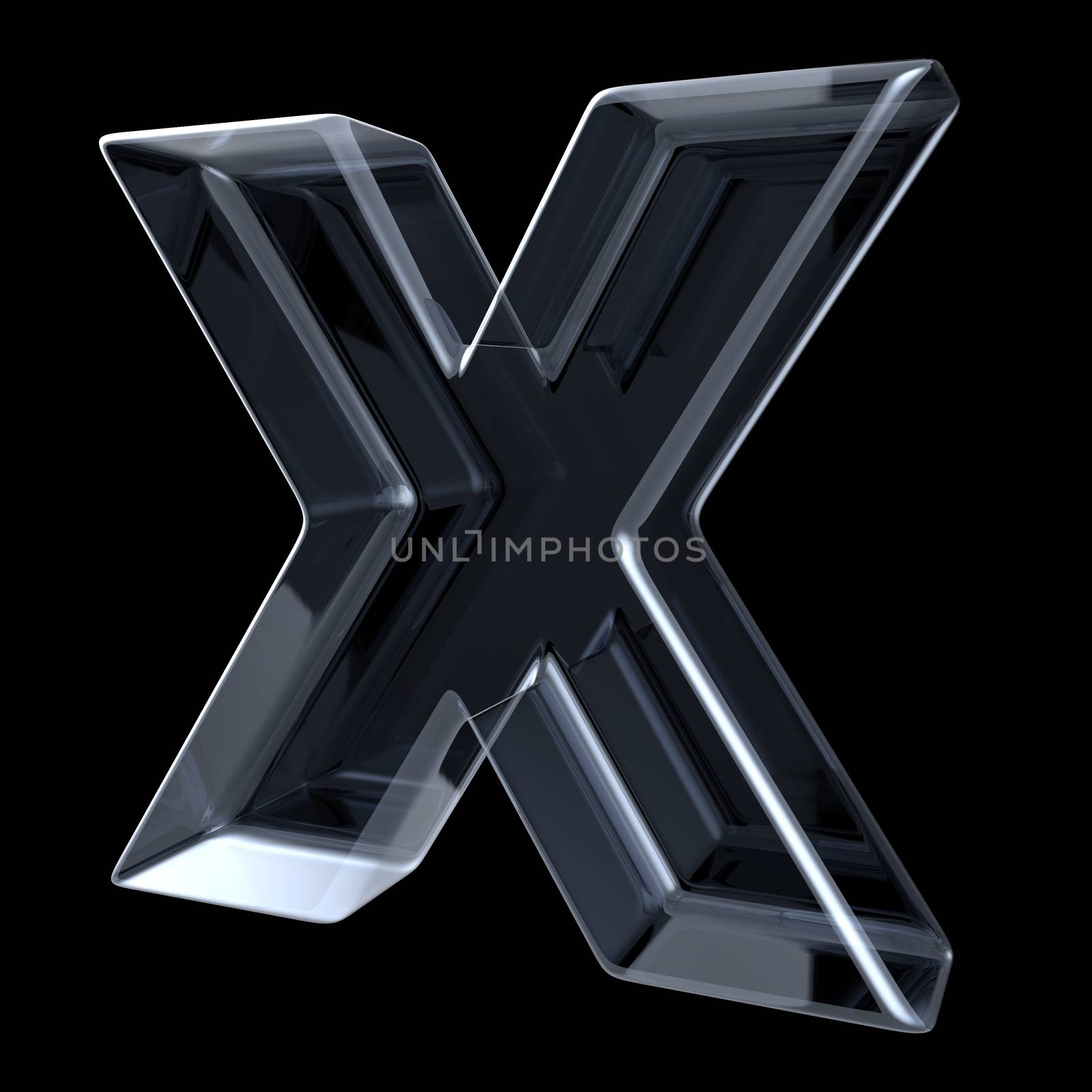 Transparent x-ray letter X. 3D render illustration on black background
