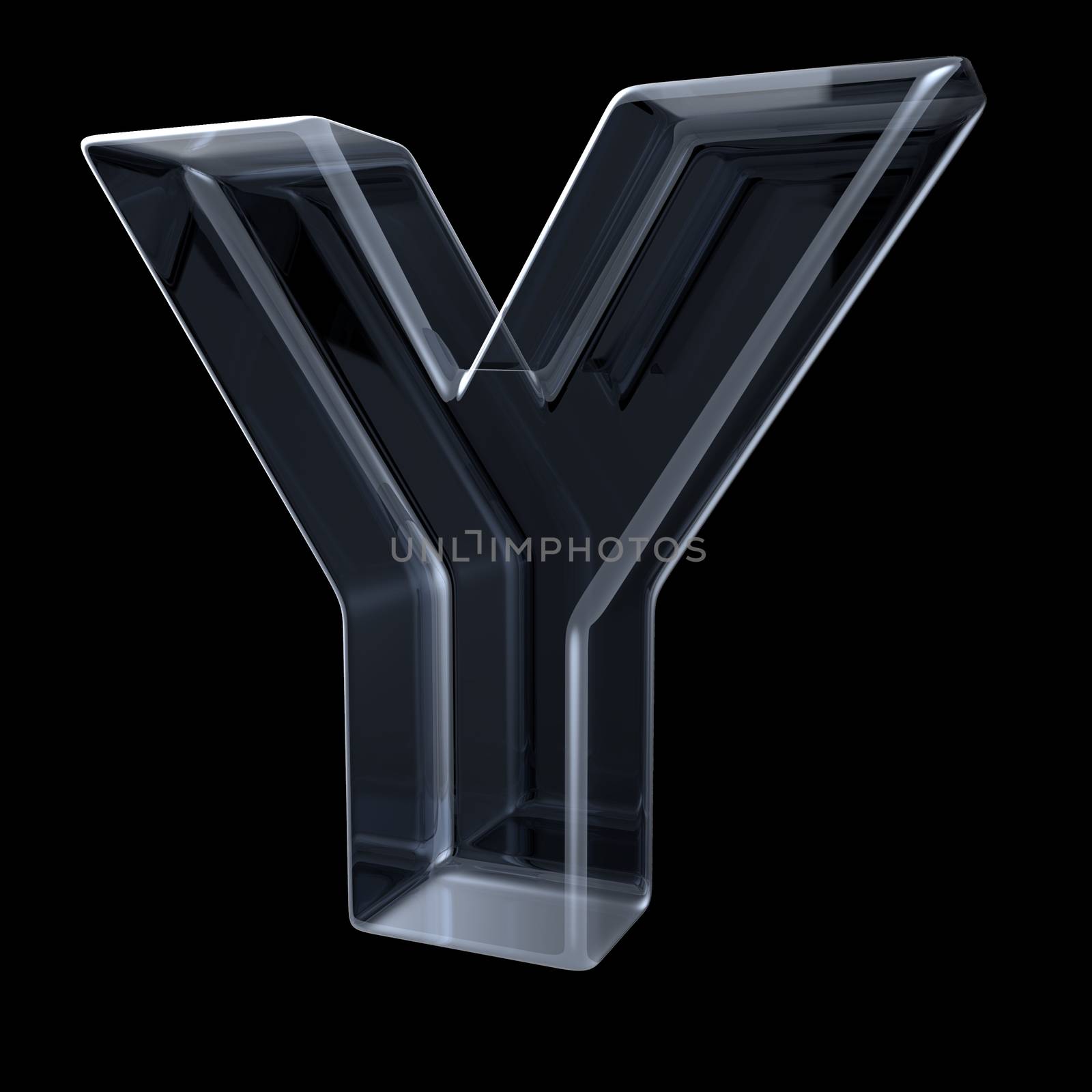 Transparent x-ray letter Y. 3D render illustration on black background