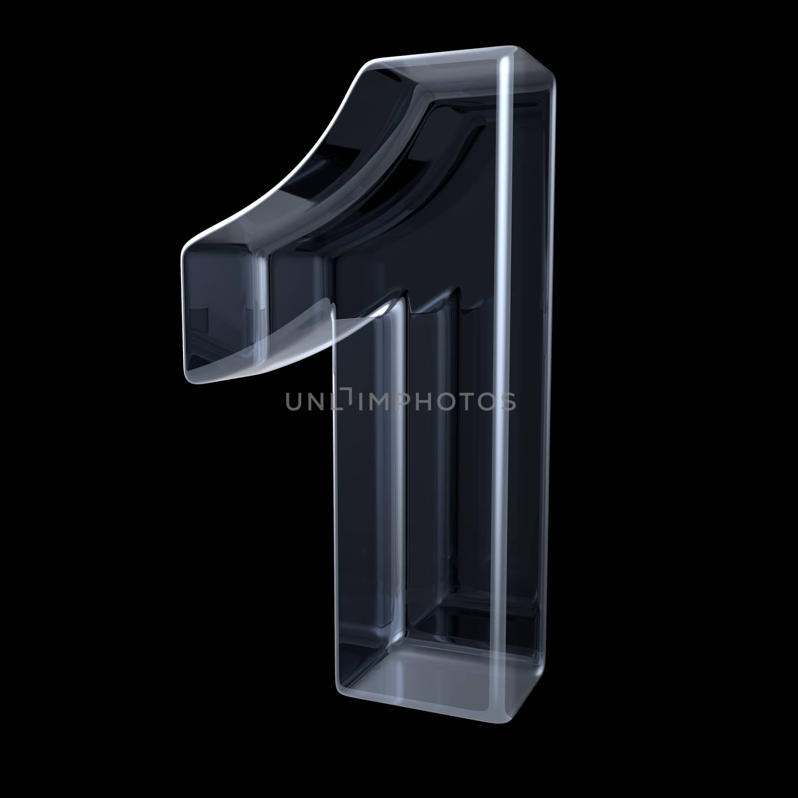 Transparent x-ray number 1 ONE. 3D render illustration on black background