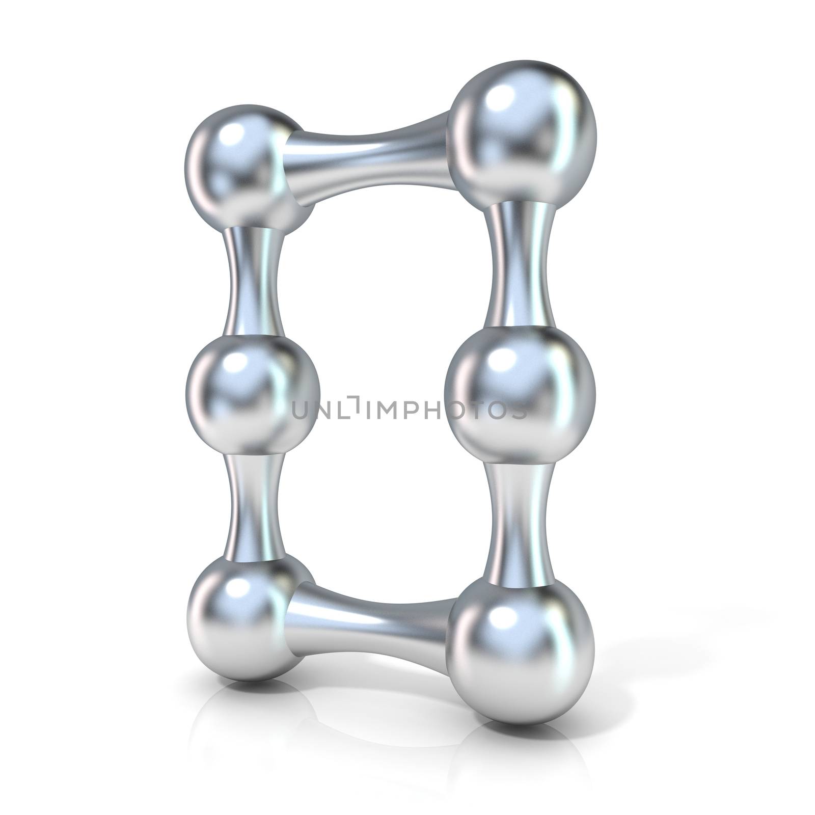 Molecular font numerical digits collection, 0 - ZERO. 3D render illustration isolated on white background.