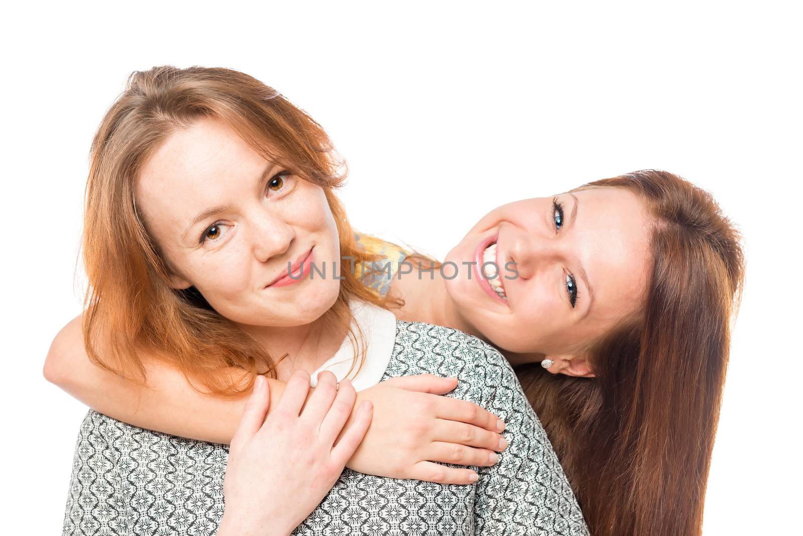 best friends hugging isolated on a white background