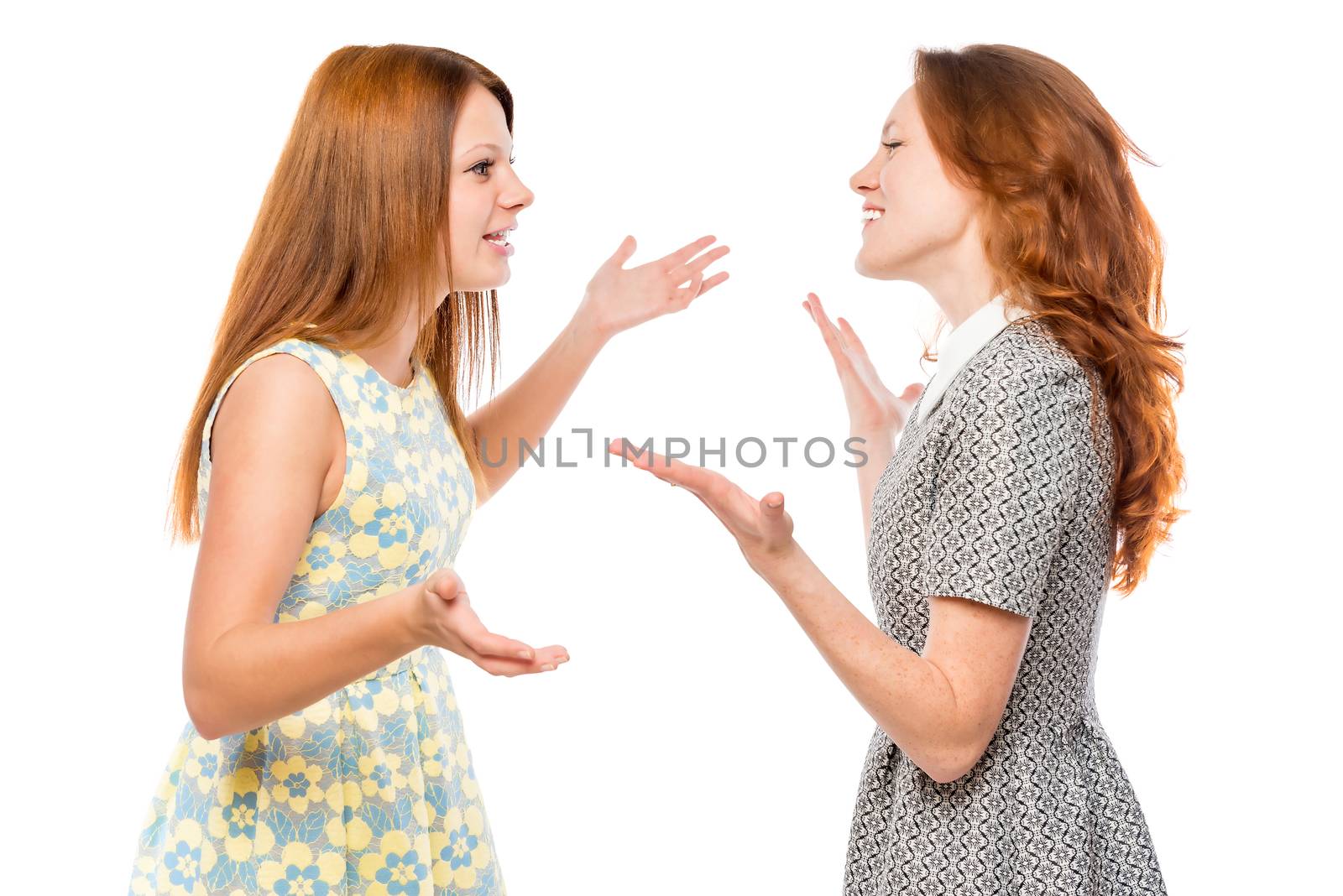 verbal communication of emotional woman on a white background by kosmsos111