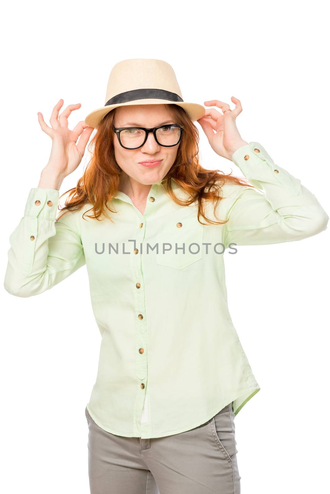 funny girl posing on a white background